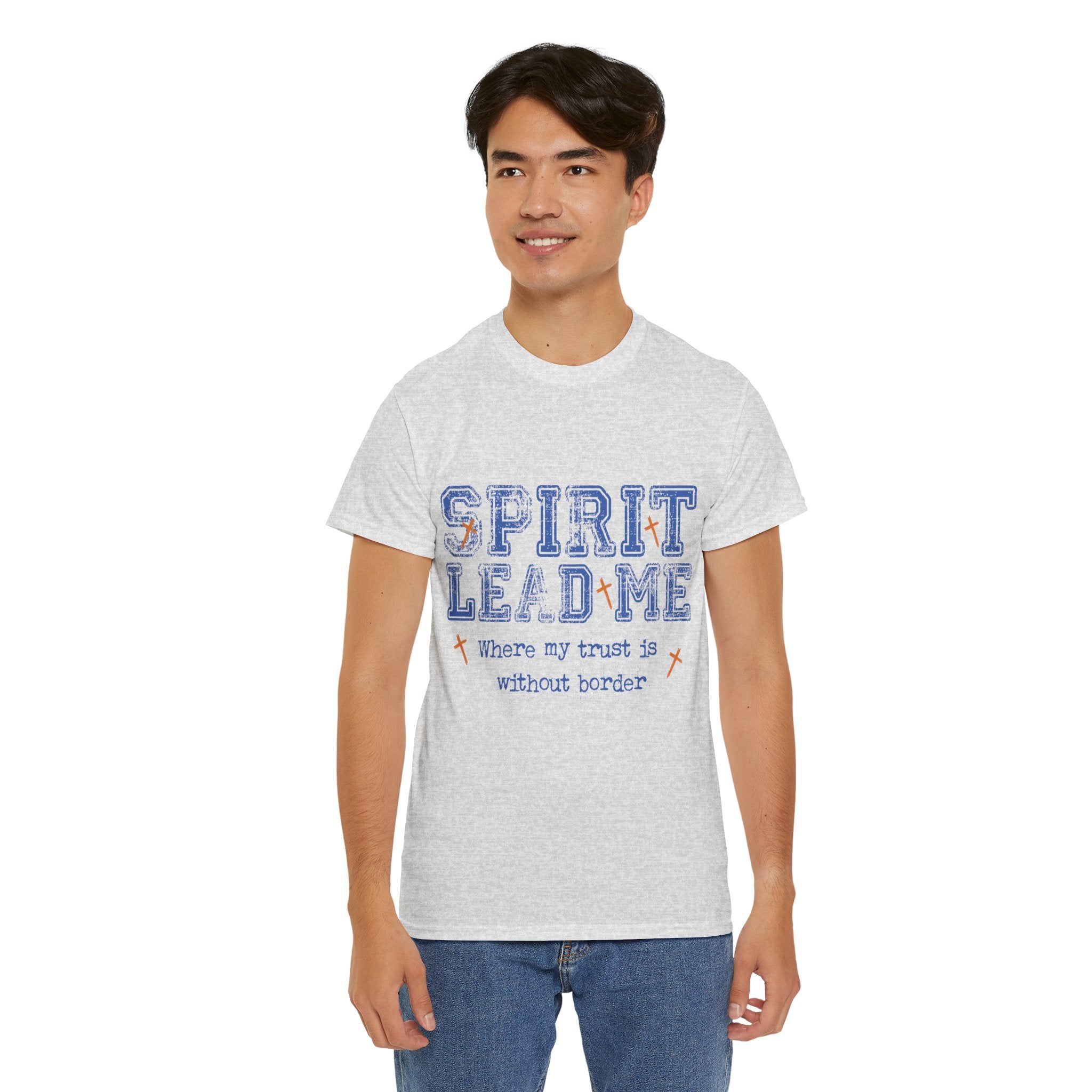 Christian Varsity Tee — “Spirit Lead Me — Where My Trust Is Without Border”. Unisex Cotton Tee