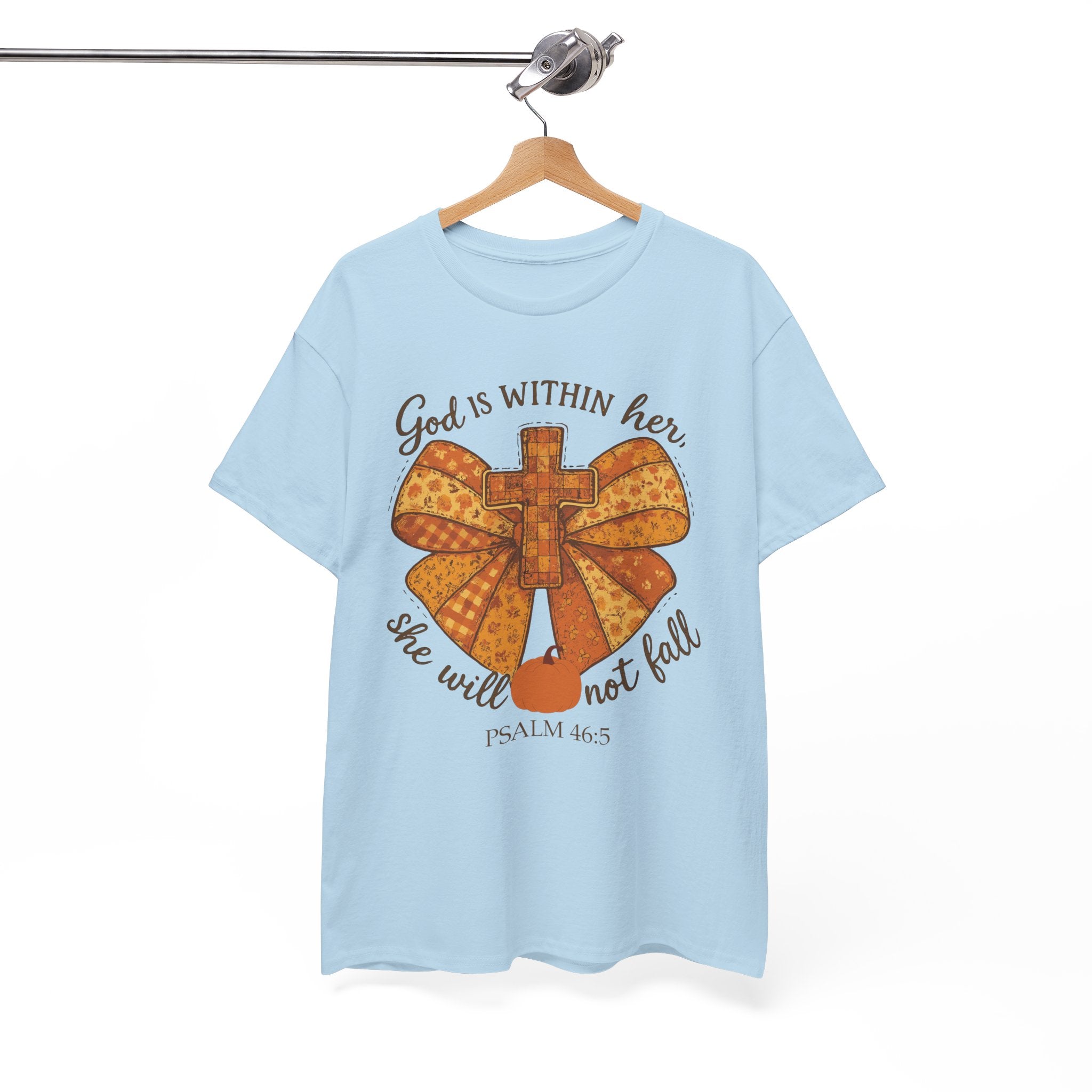 Psalm 46:5 Cross Patchwork Tee — Fall Bow Christian Unisex Cotton T-Shirt