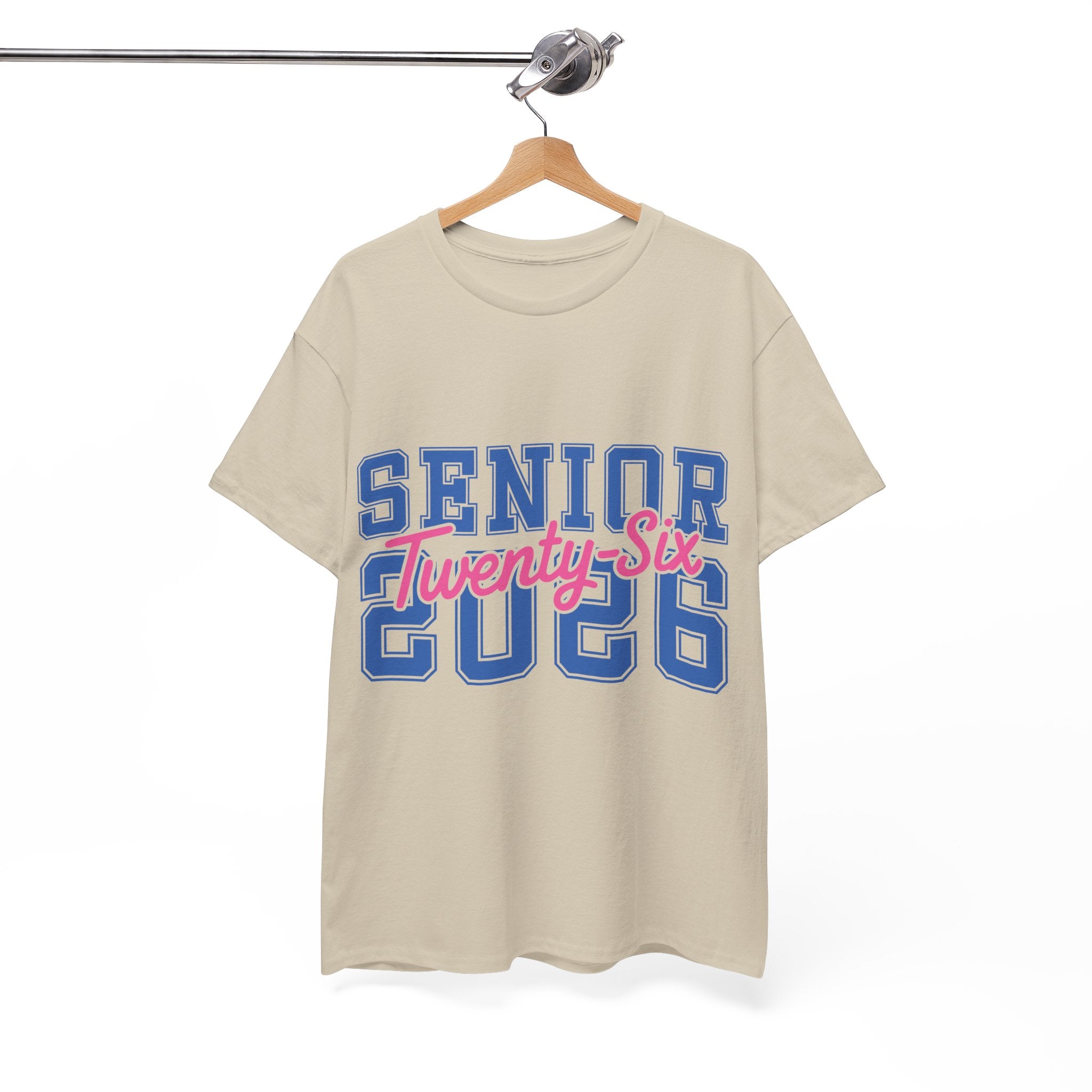 Senior 2026 Tee — Pink Varsity Block with Blue Script Overlay Unisex Cotton Tee