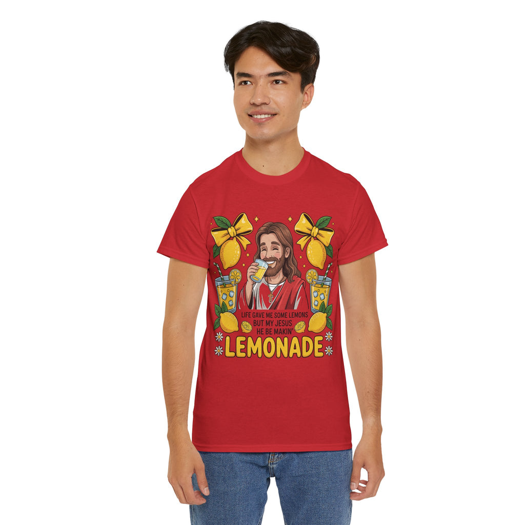 Jesus Drinking Lemonade T-Shirt — "Life Gave Me Some Lemons" Christian Unisex Cotton Tee