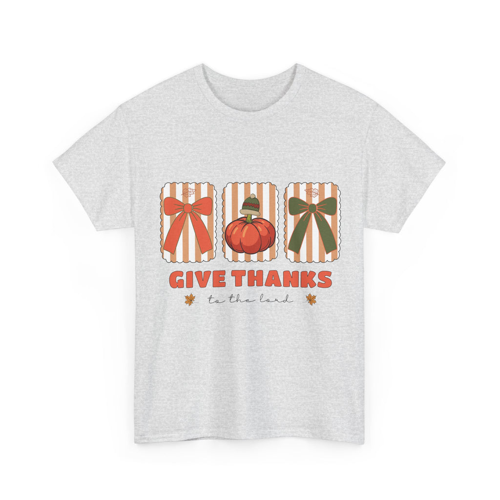 Give Thanks Thanksgiving T-Shirt — Pumpkin with Hat & Bows Unisex Cotton Tee