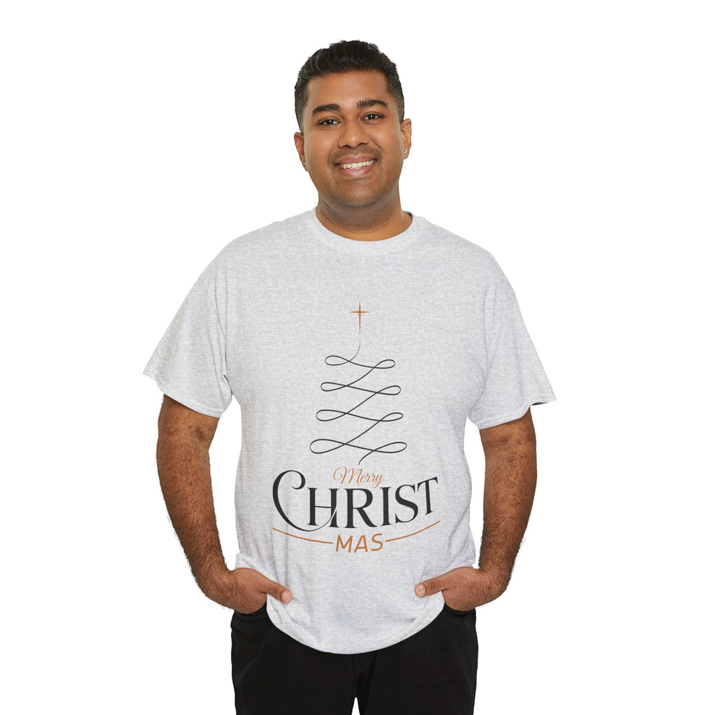 Merry Christmas Gold Cross Tree Unisex Cotton Tee