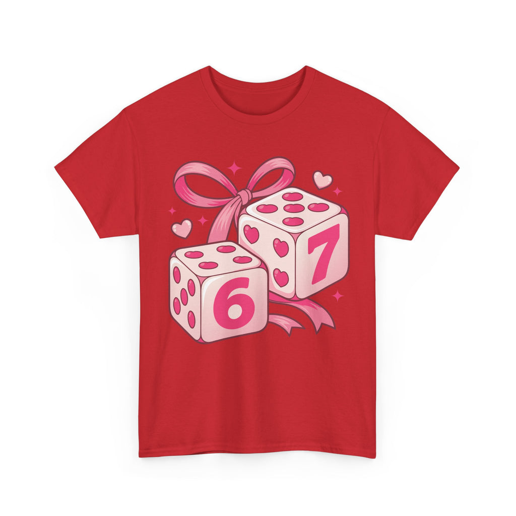 Lucky Love Dice T-Shirt — Pink Heart Dice with Bow..Unisex Cotton Tee
