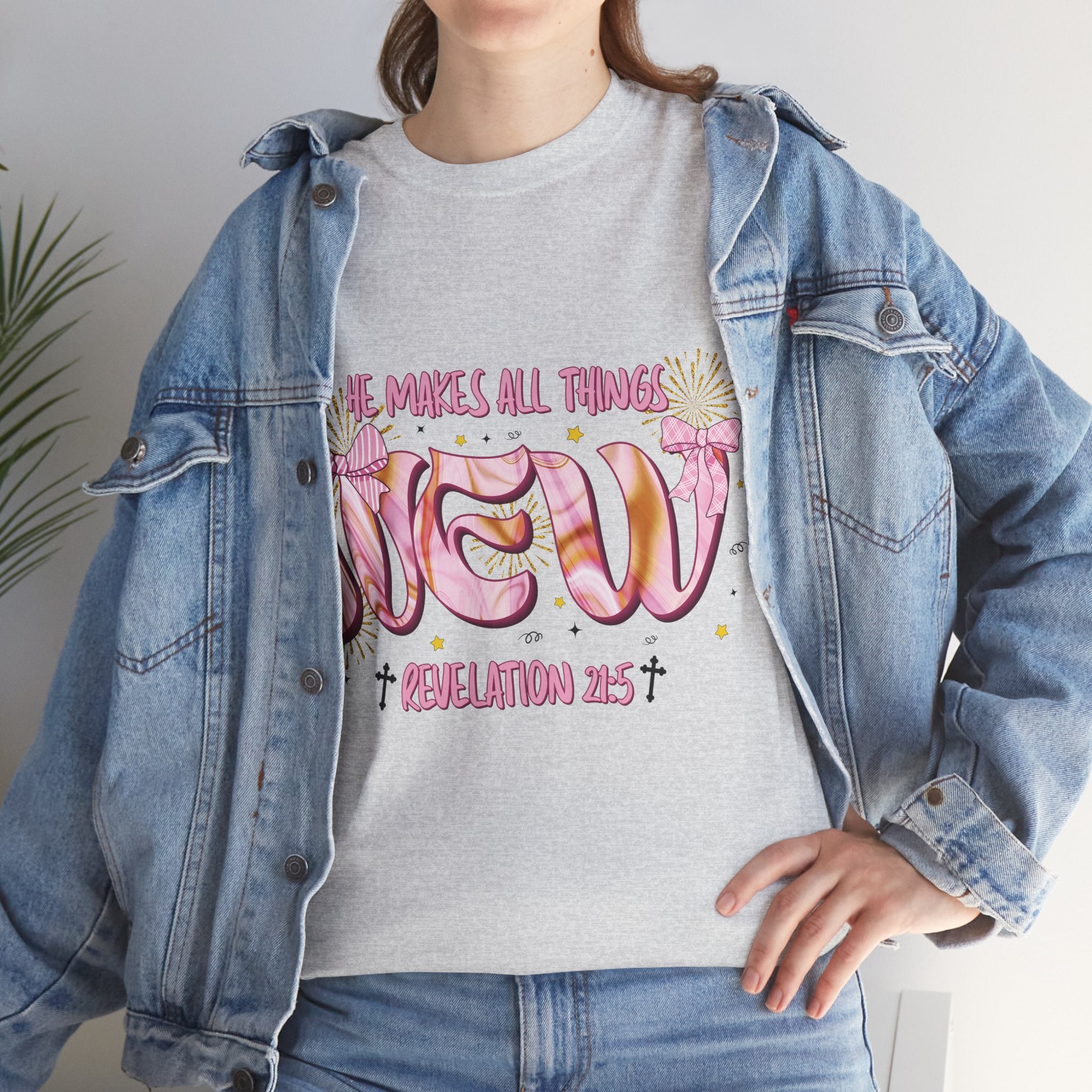 Christian Marble Tee — “He Makes All Things New” (Revelation 21:5)... Unisex Cotton Tee