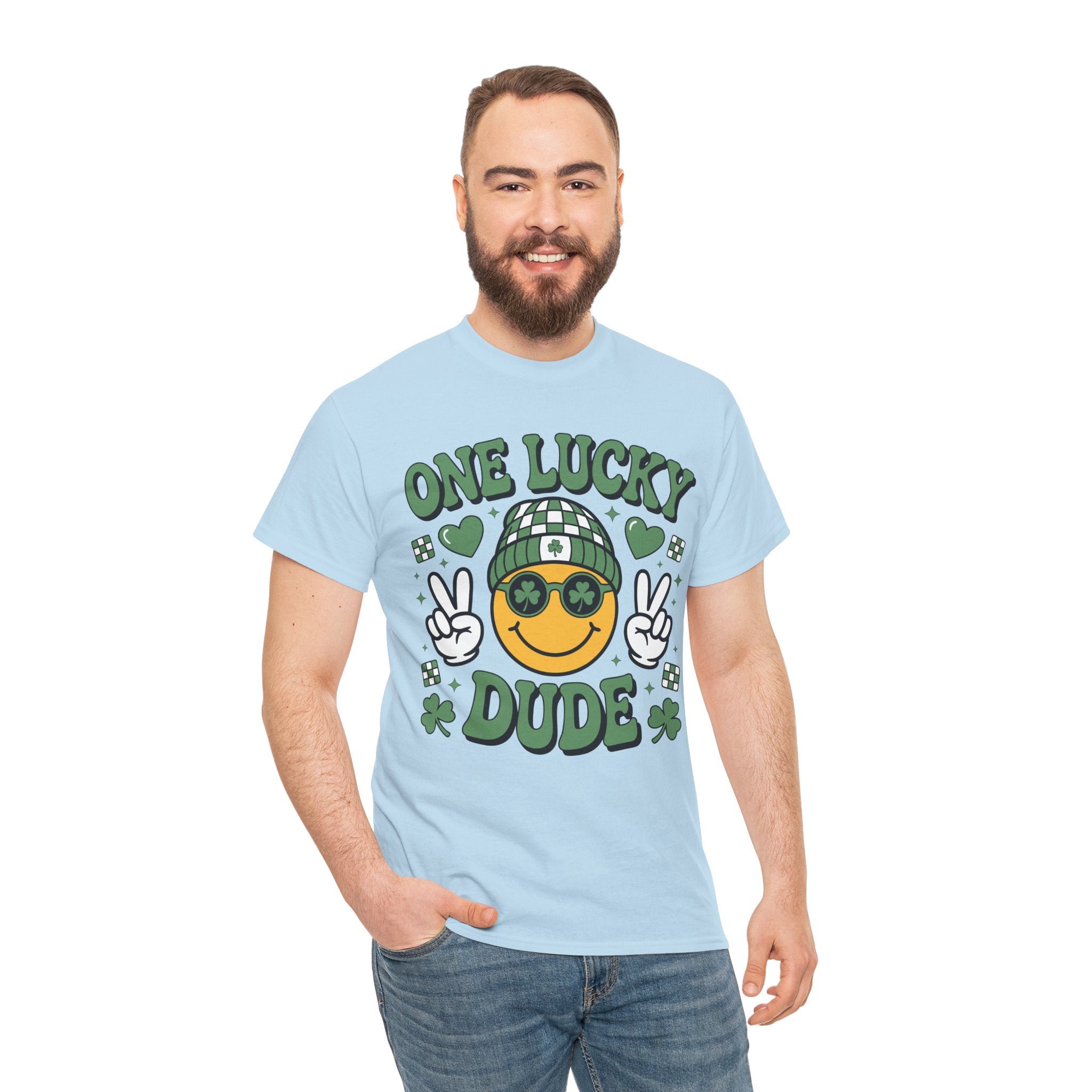 One Lucky Dude Shamrock Tee — St. Patrick's Day Smiley Unisex Cotton Tshirt