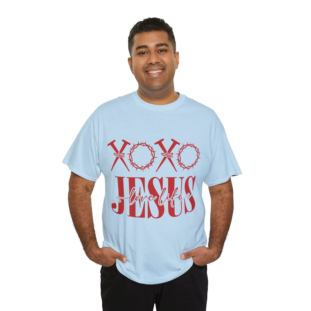 Christian Valentine T-Shirt — "XOXO Jesus Love Life" Nails & Thorn Crown Design Unisex Cotton Tee