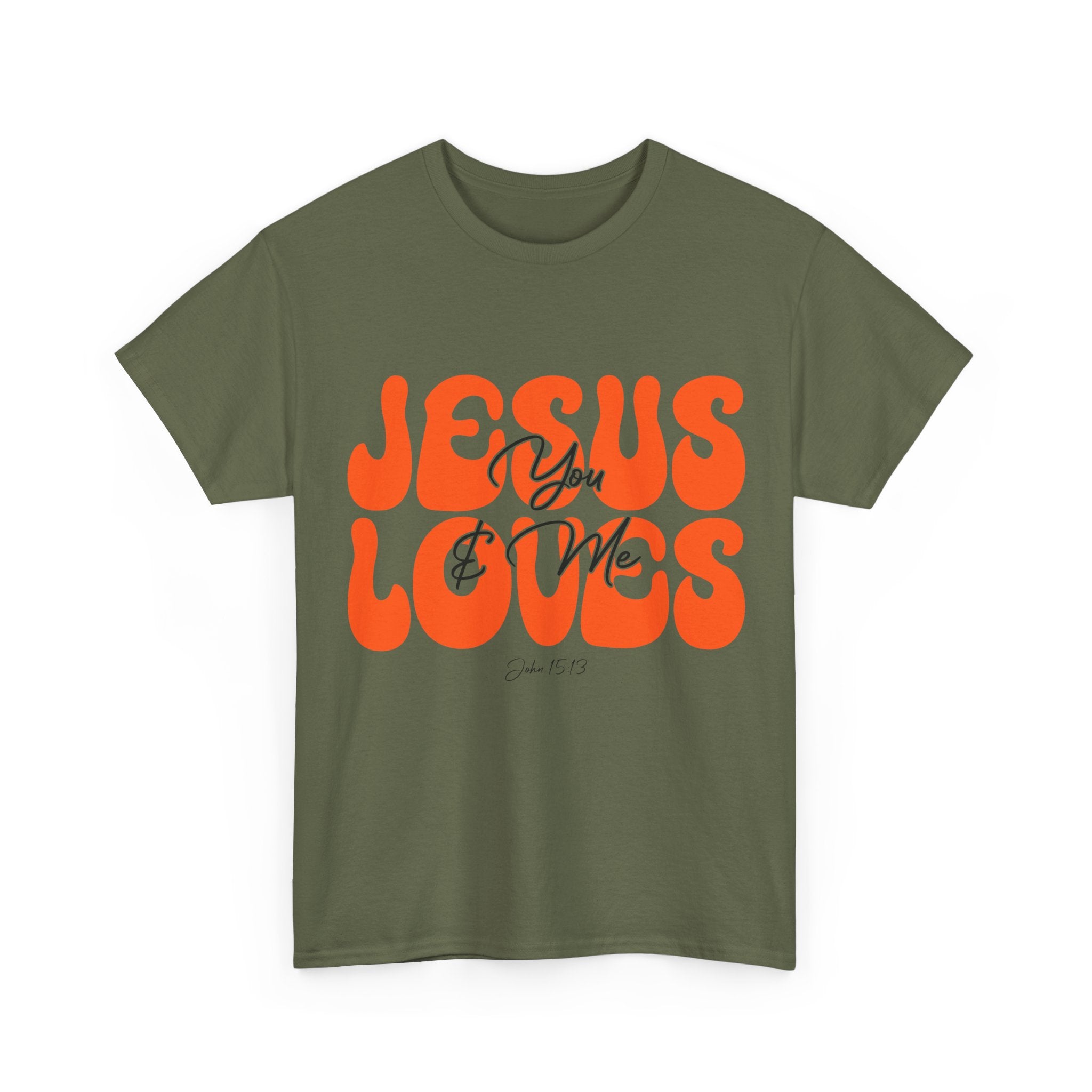 Jesus Loves You & Me Retro Tee — Playful Orange Bubbly Christian Unisex Cotton T-Shirt
