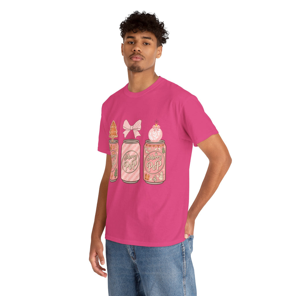 Merry Pop Christmas Soda Can Tee — Pastel Holiday Graphic Unisex Cotton T-Shirt