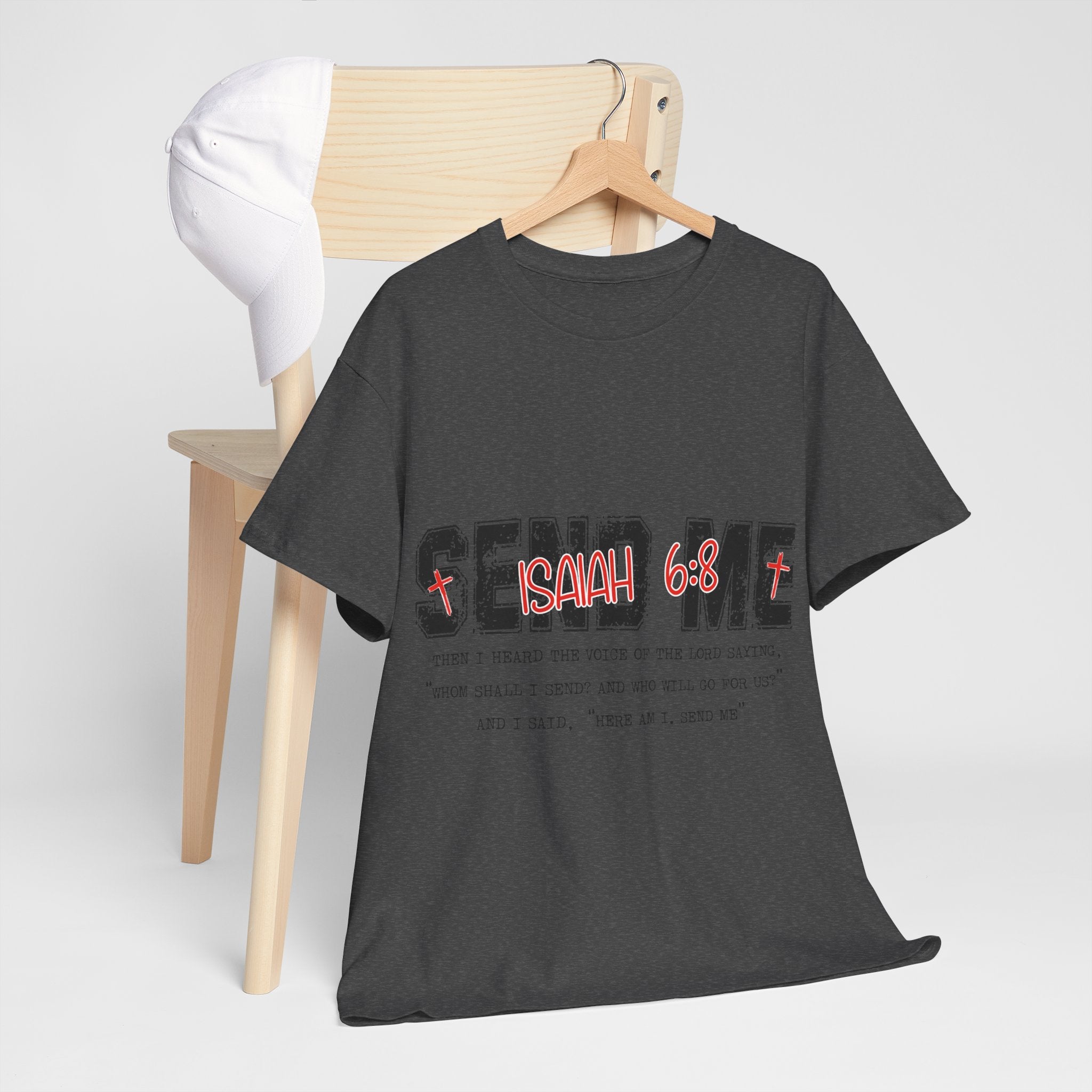 Here I Am Send Me Isaiah 6:8 T-Shirt — Christian Cross Graphic Unisex Cotton Tee