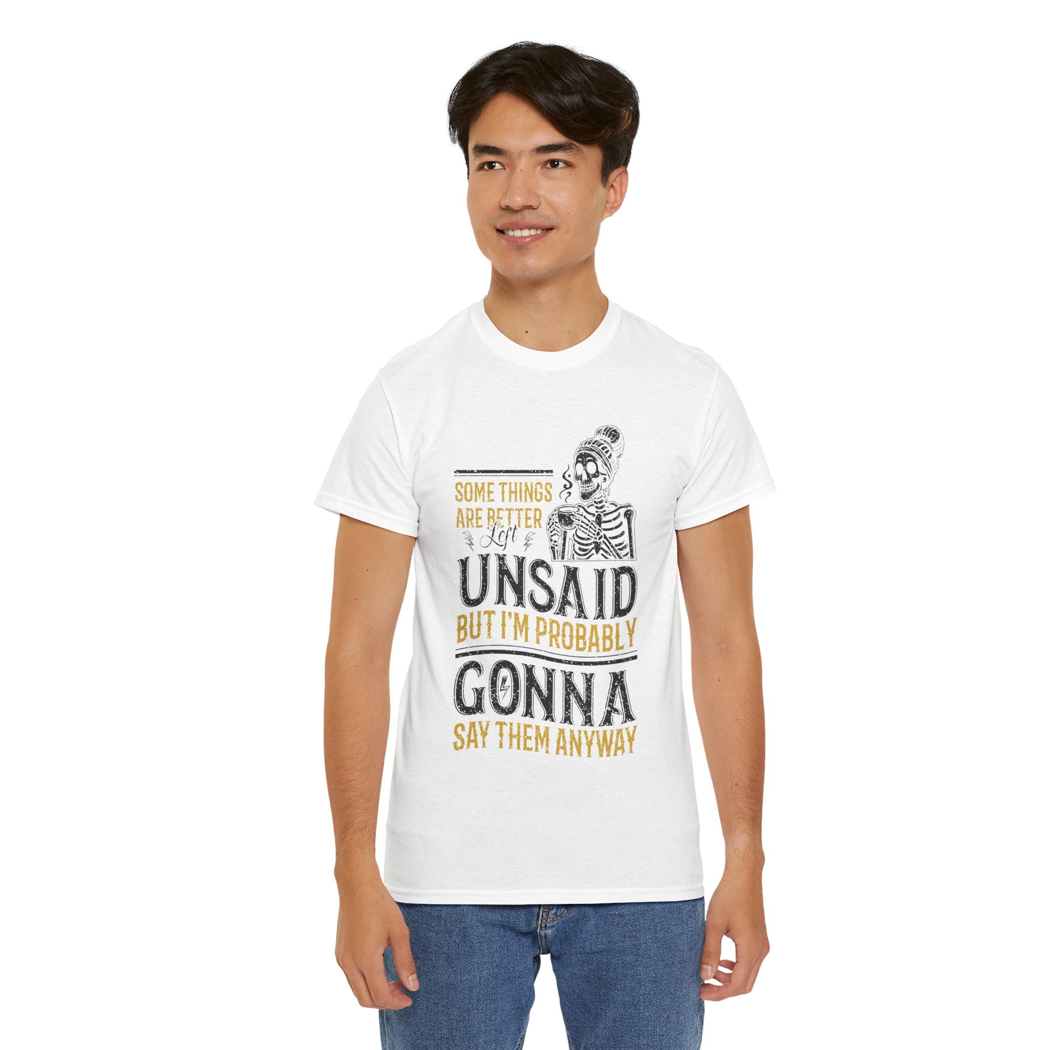 Distressed Yellow "Some Things Are Better Left Unsaid"Unisex Cotton Tee