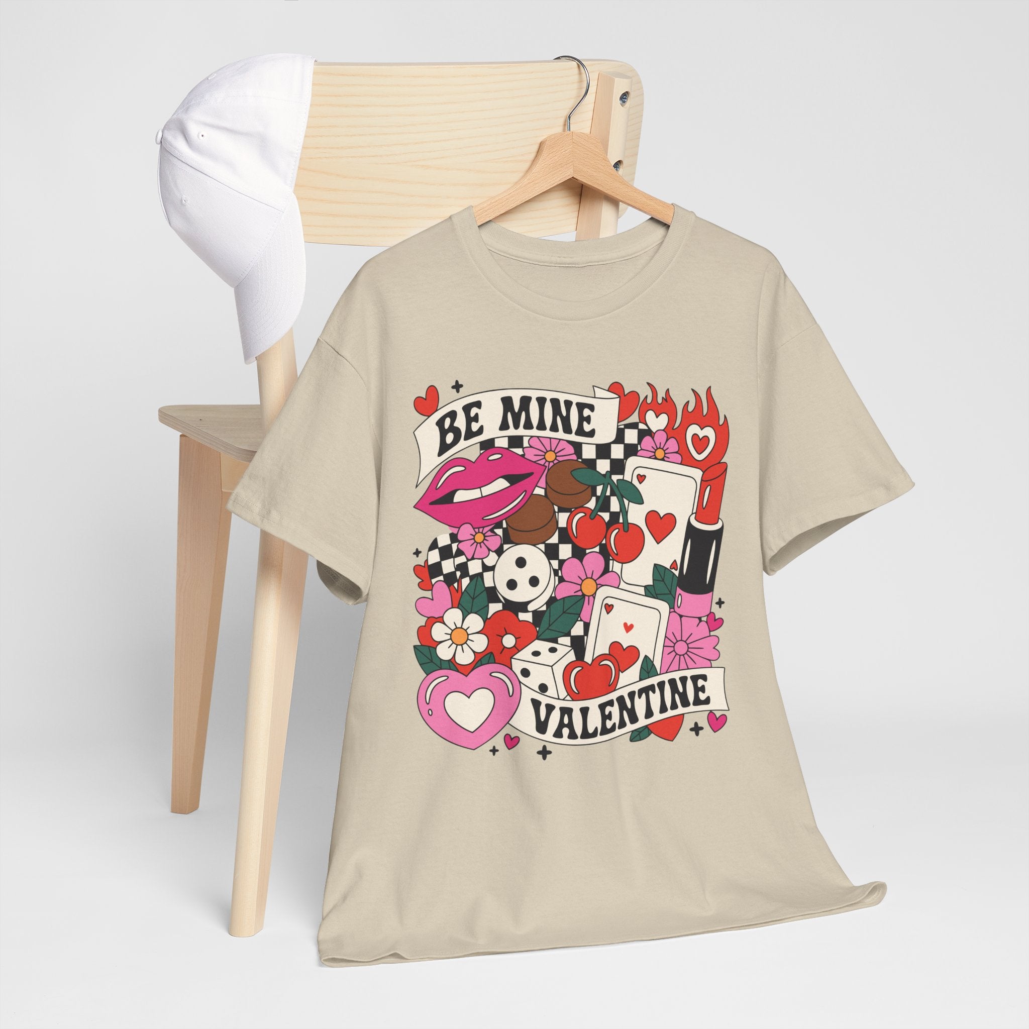 Be Mine Valentine Pop-Art Tee — Lips, Cherries & Retro Valentine Collage...Unisex Cotton Tee
