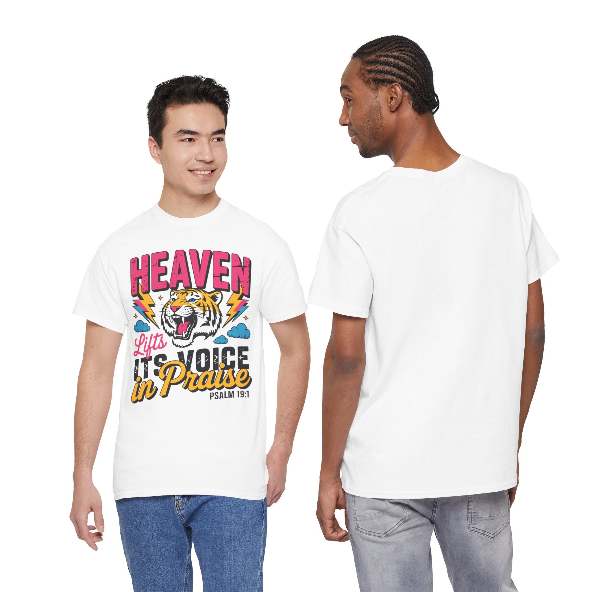 Psalm 19:1 Tiger Praise T-Shirt — Bold Christian Roaring Tiger Graphic.Unisex Cotton Tee