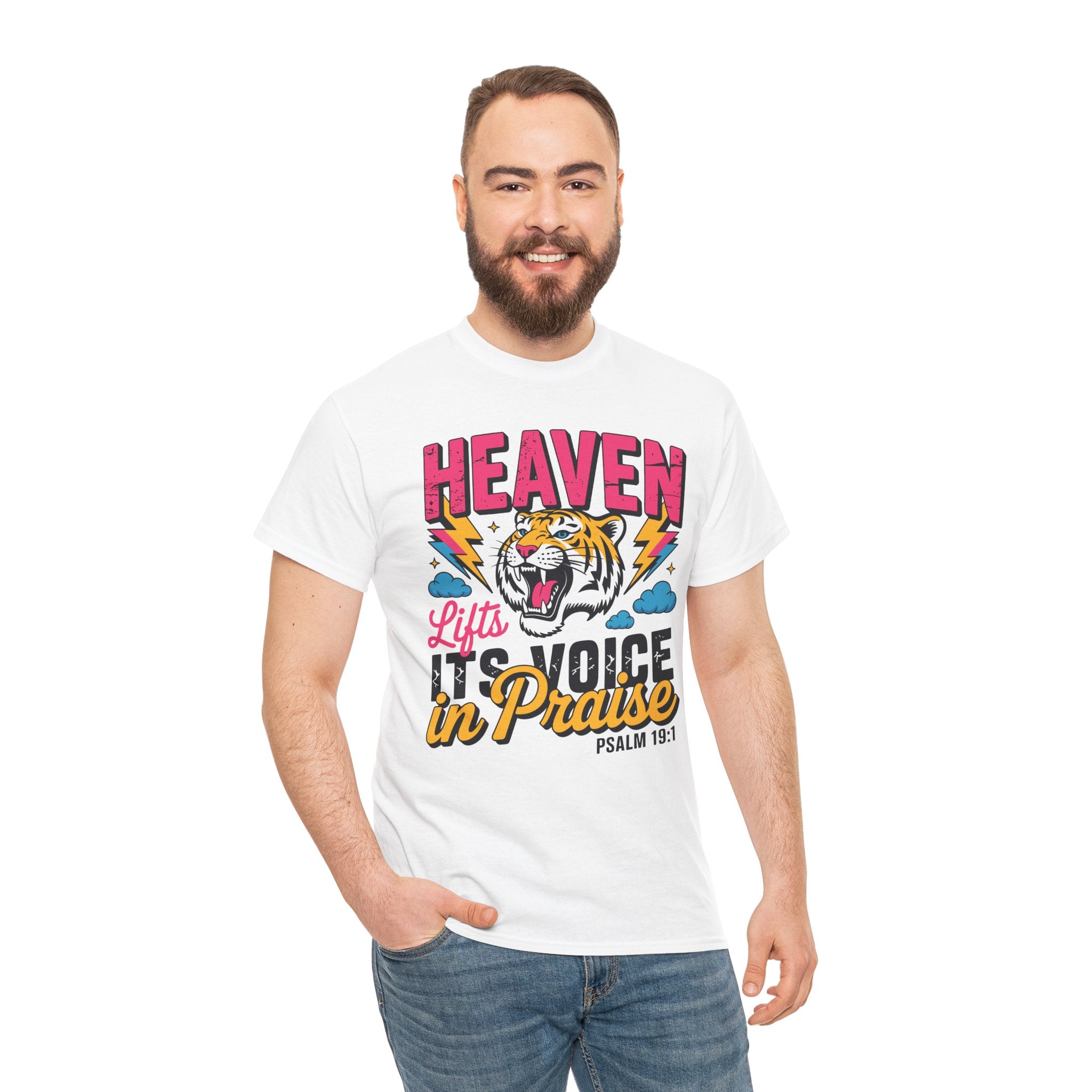Psalm 19:1 Tiger Praise T-Shirt — Bold Christian Roaring Tiger Graphic.Unisex Cotton Tee