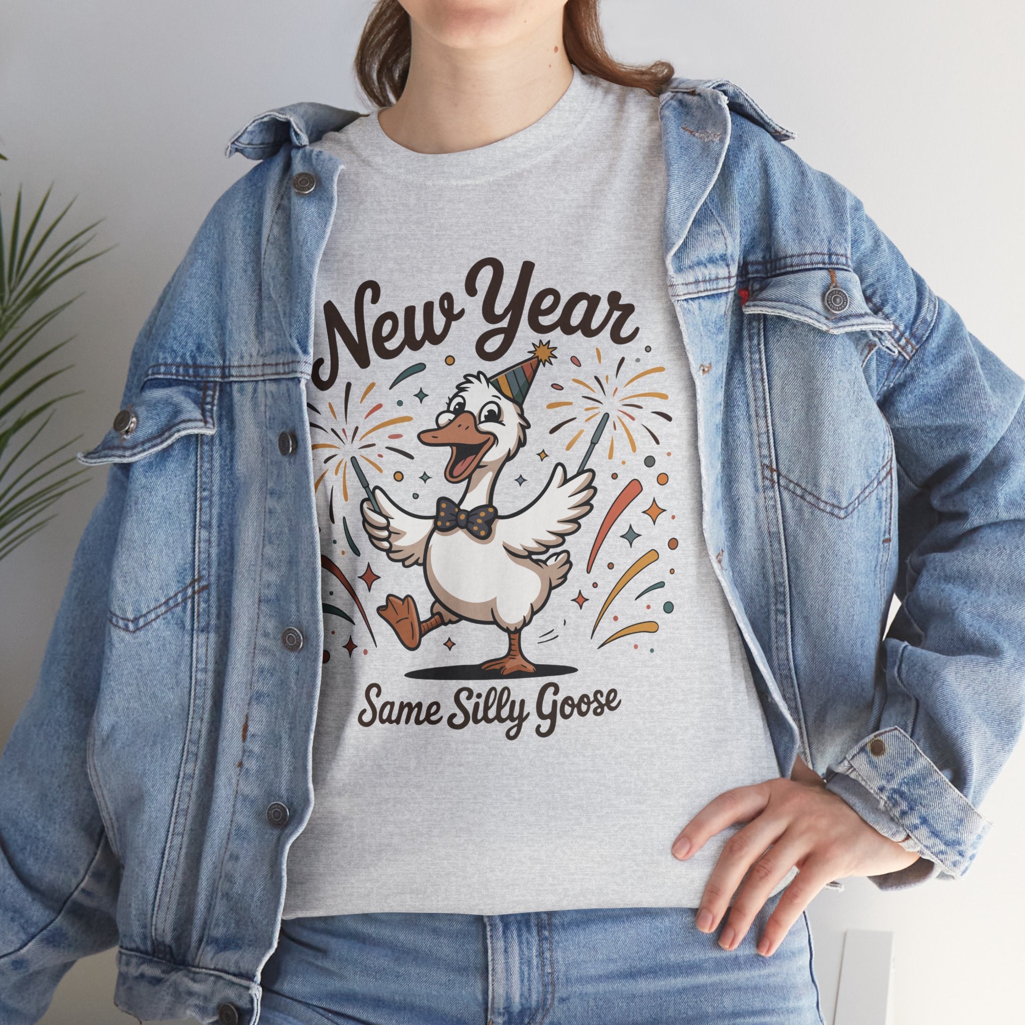 New Year Same Silly Goose T-Shirt — Party Goose Graphic Unisex Cotton Tee