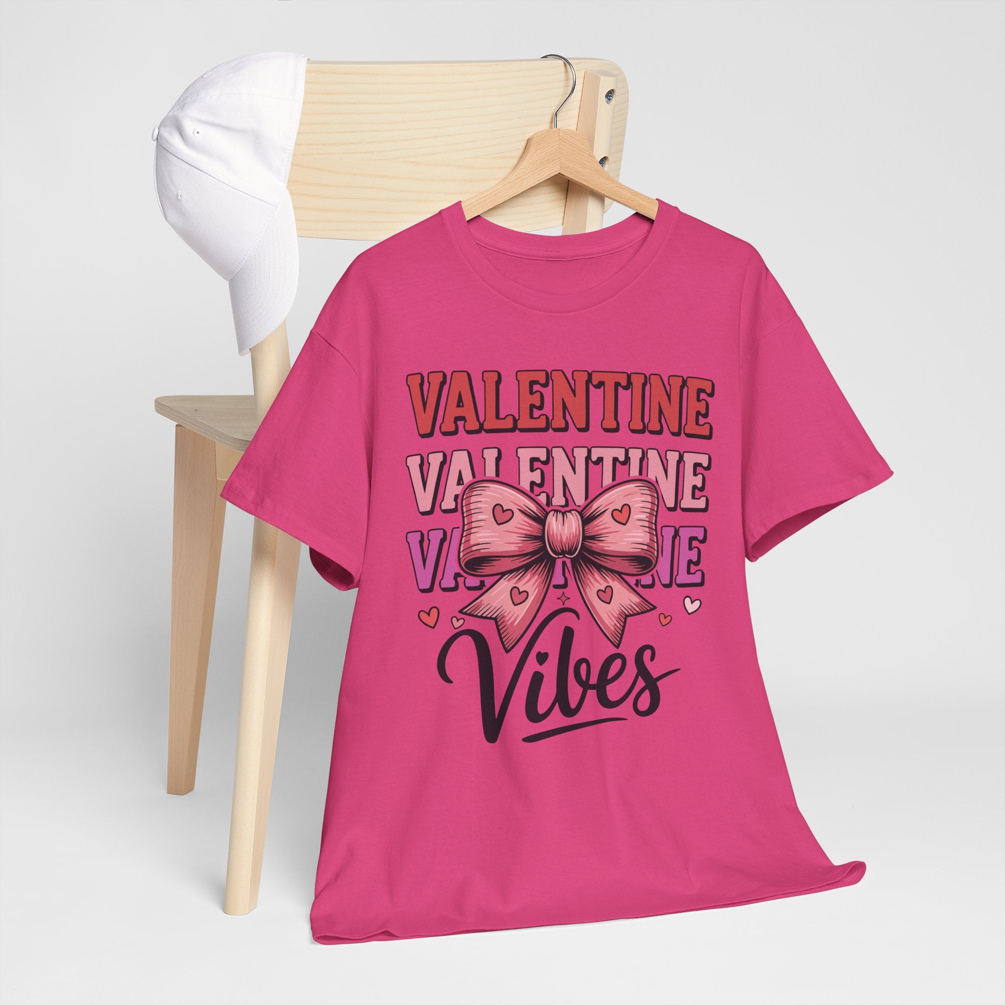 Valentine Vibes T-Shirt — Pink Bow Heart Graphic Unisex Cotton Tee
