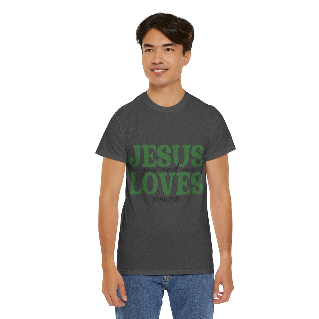 Jesus Loves Vintage Tee — Green Retro Christian Unisex Cotton T-Shirt