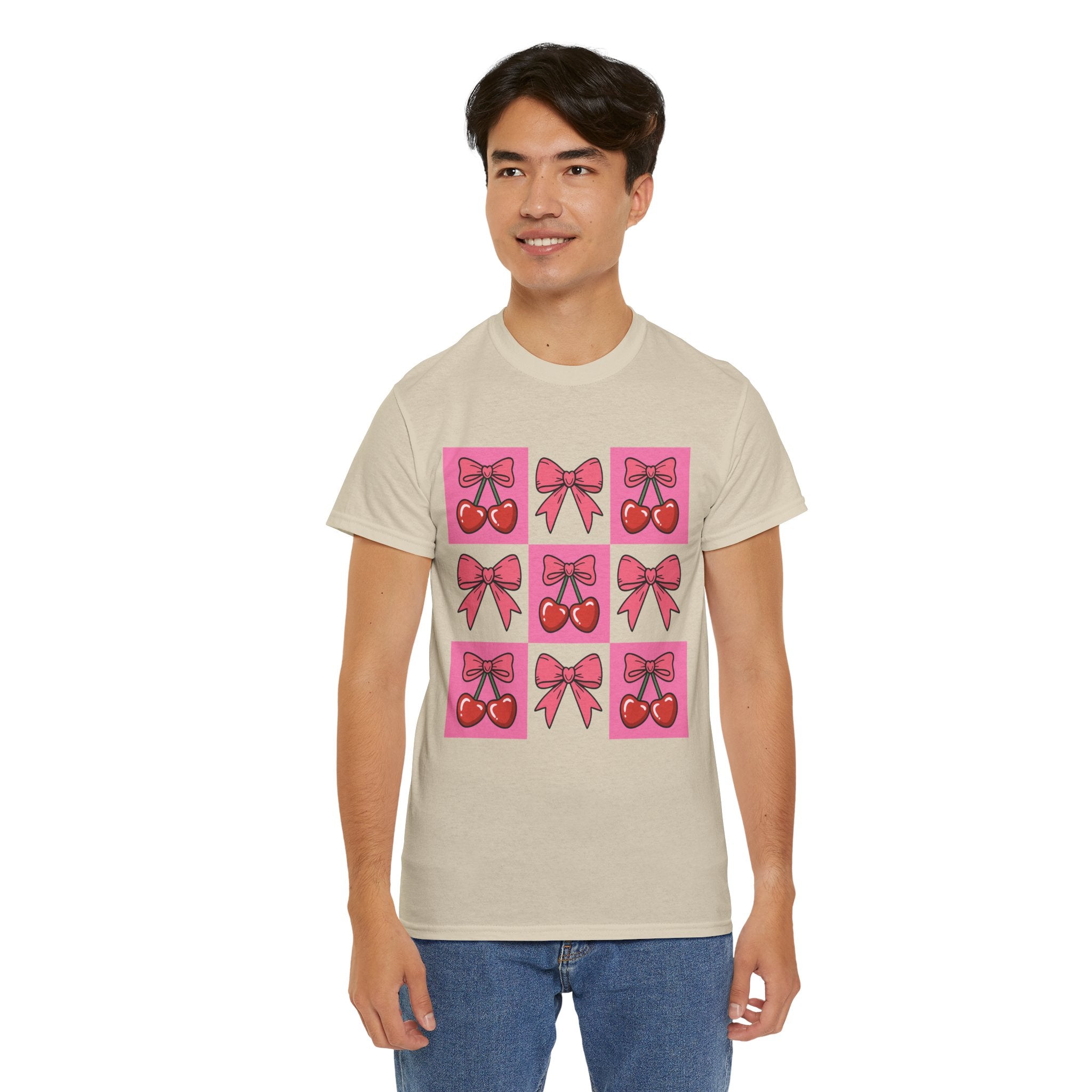 Cherry & Pink Bow Checkered Unisex Cotton Tee