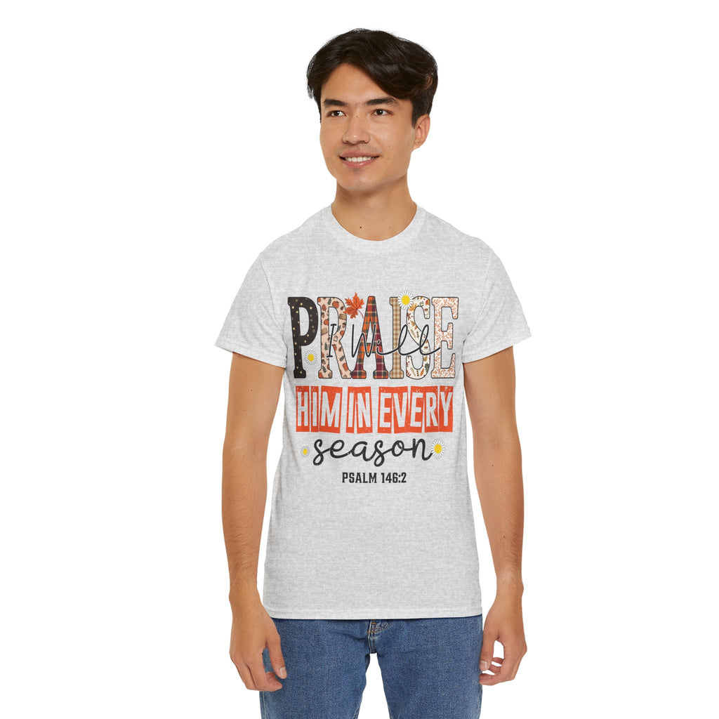 Praise Him In Every Tee — Fall Daisies & Leaf Floral Graphic Unisex Cotton T-Shirt