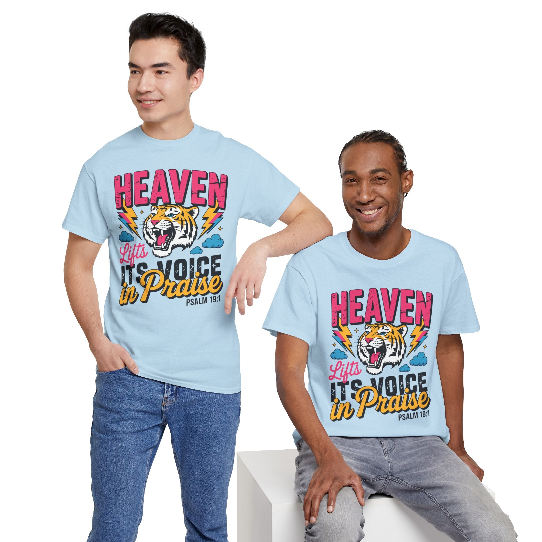 Psalm 19:1 Tiger Praise T-Shirt — Bold Christian Roaring Tiger Graphic.Unisex Cotton Tee