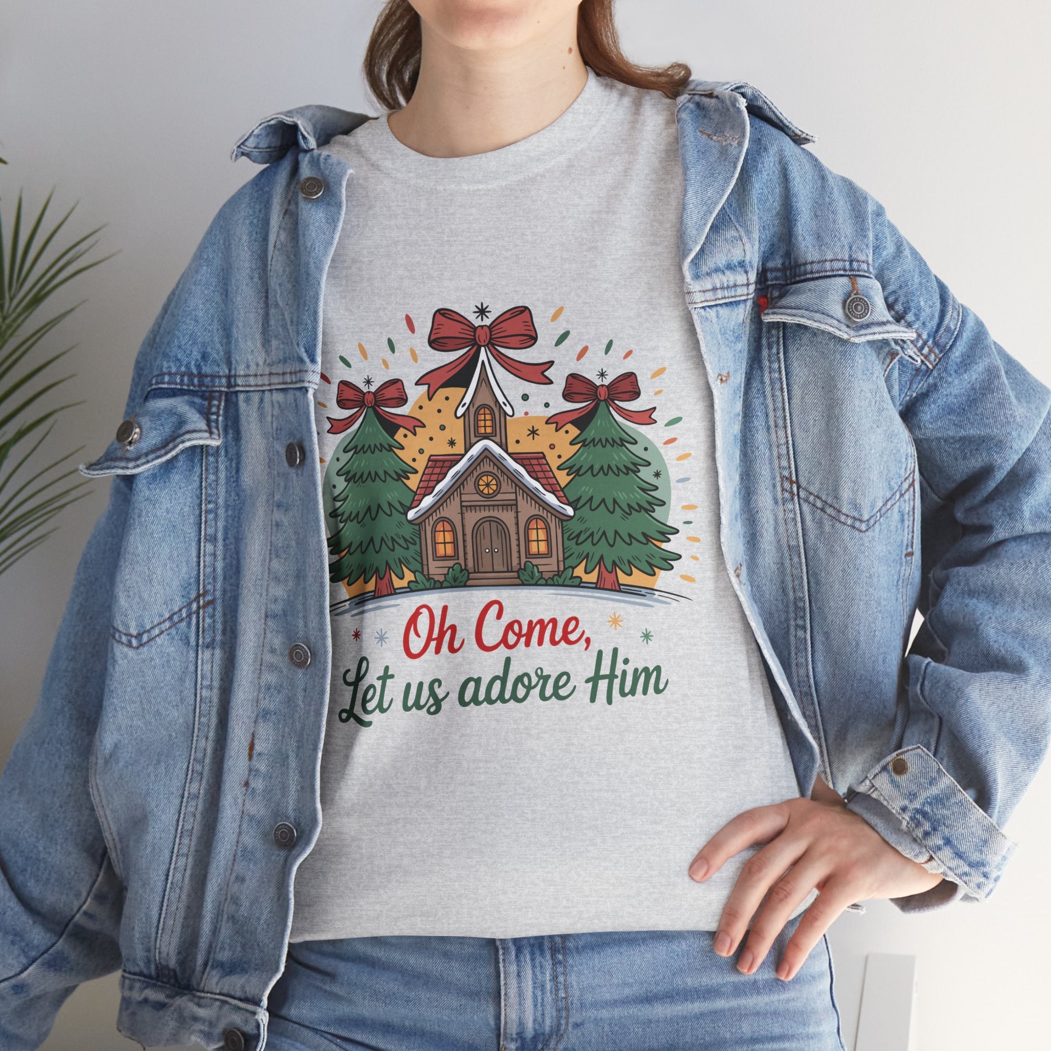 Oh Come Let Us Adore Him Christmas Tee — Church & Trees Holiday Unisex Cotton Tshirt