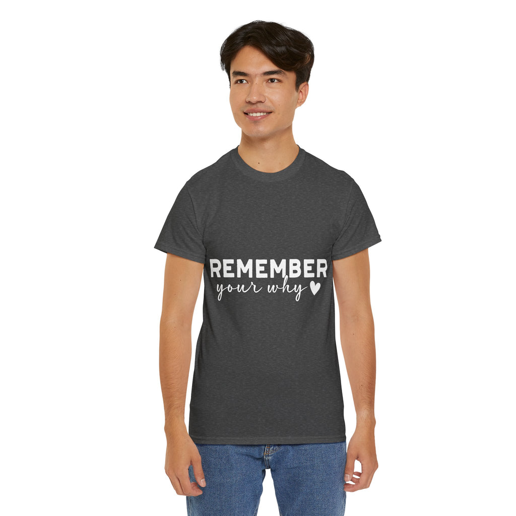 Remember Your Why Tee — Minimalist Heart Motivational Unisex Cotton Tshirt