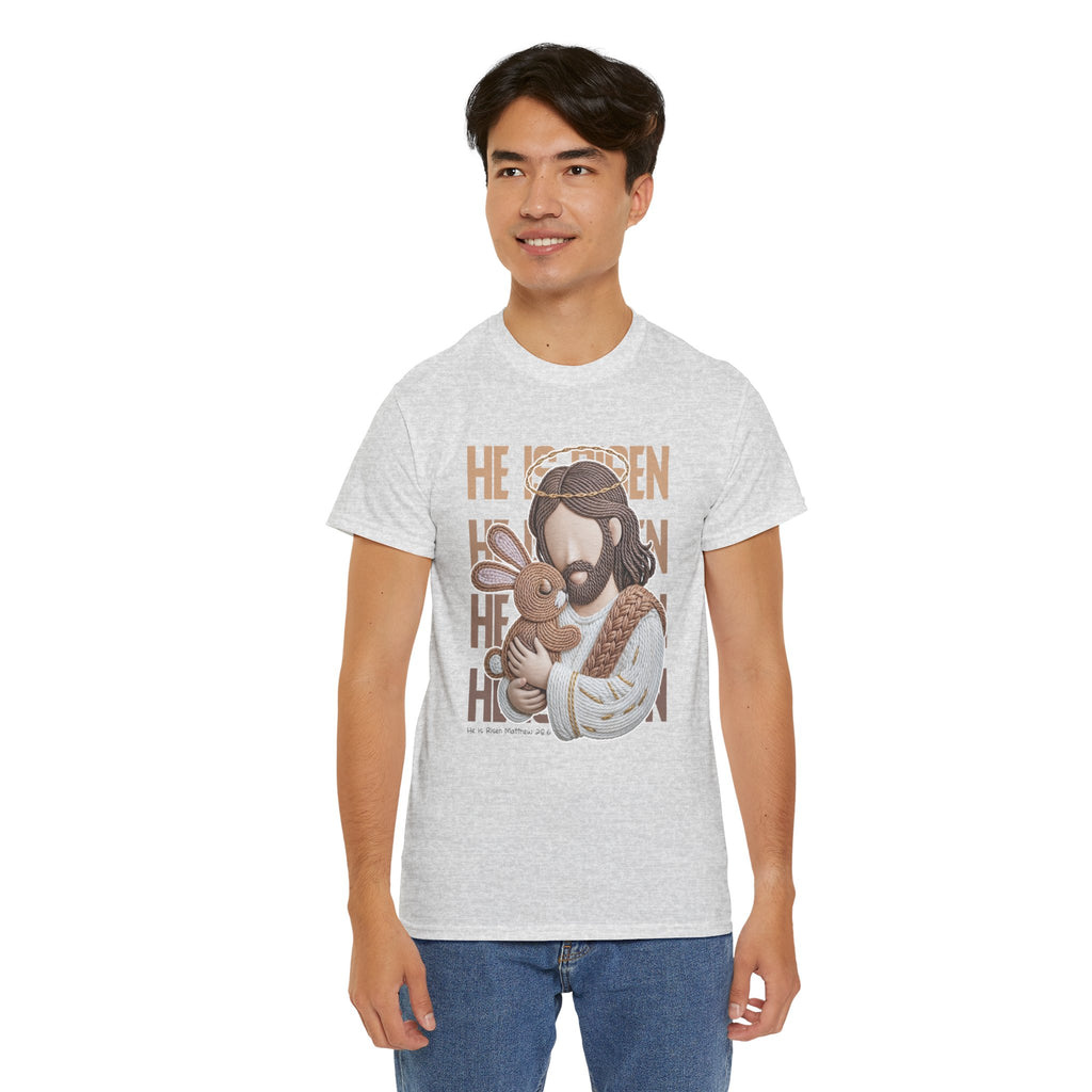 He Is Risen Matthew 28:6 Jesus With Lamb Unisex Cotton T-Shirt
