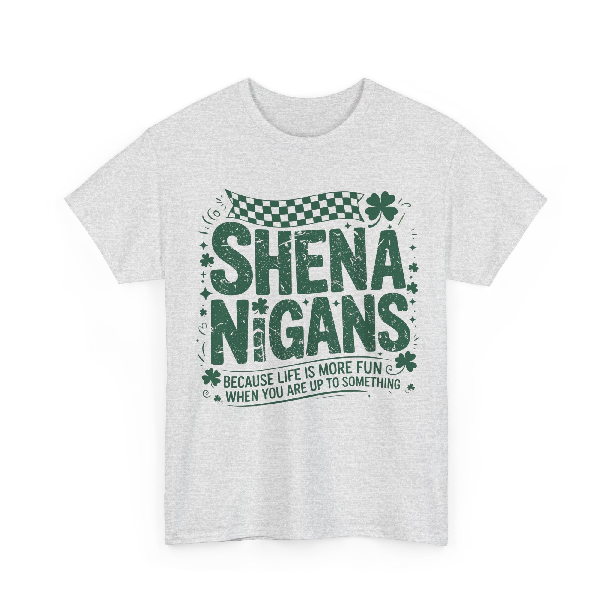 Shenanigans Clover Tee — Bright Green St. Patrick’s Day Shirt with Checkered Flag Unisex Cotton Tee