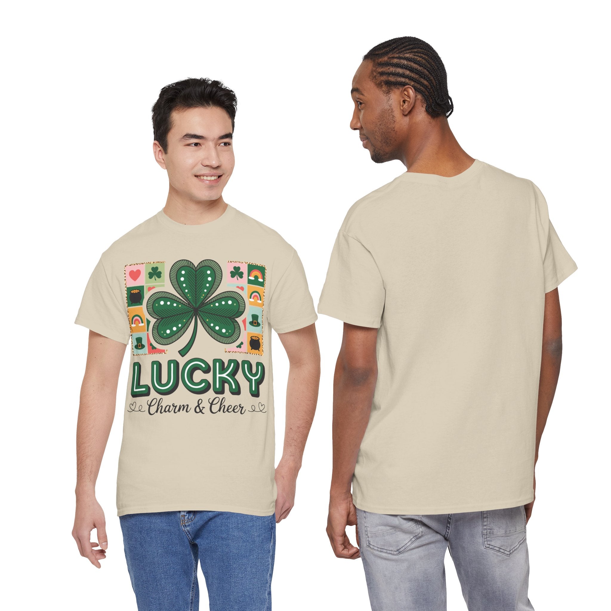 Lucky Charm & Cheer Clover Tee — Patchwork St. Patrick’s Day Unisex Cotton T-Shirt