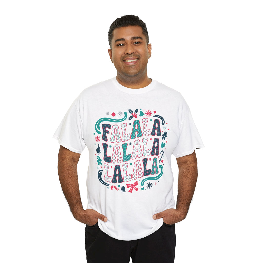 Fa La La La La Christmas T-Shirt — Festive Candy Cane & Gingerbread Holiday Unisex Cotton Tee