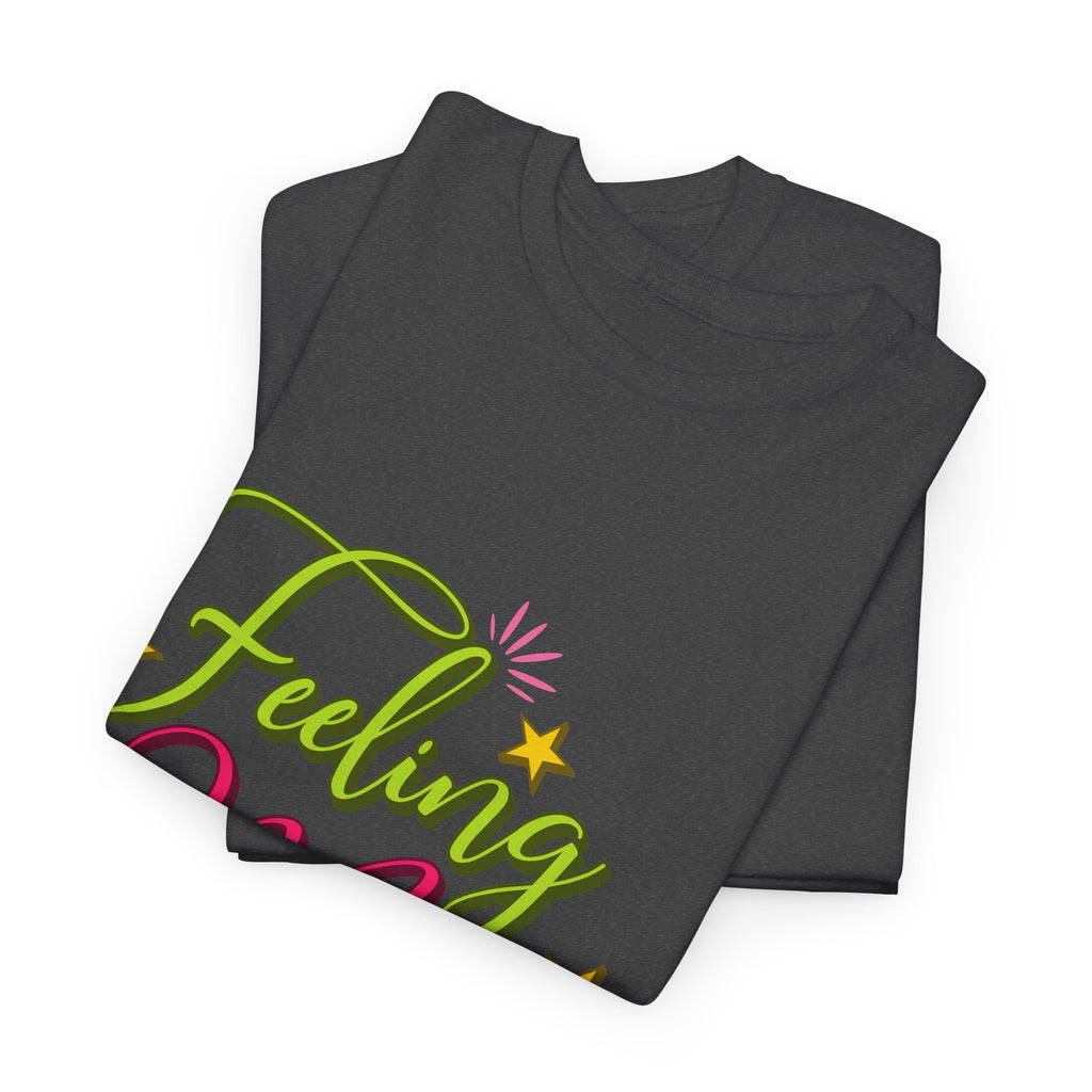 Feeling Merry T-Shirt — Bright Green & Pink Holiday Tee with Stars.Unisex Cotton Tee