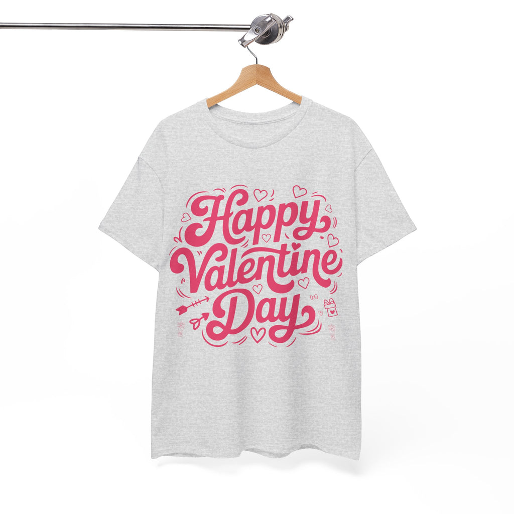 Happy Valentine Day Tee — Pink Heart & Love Icons Valentine's Unisex Cotton Shirt