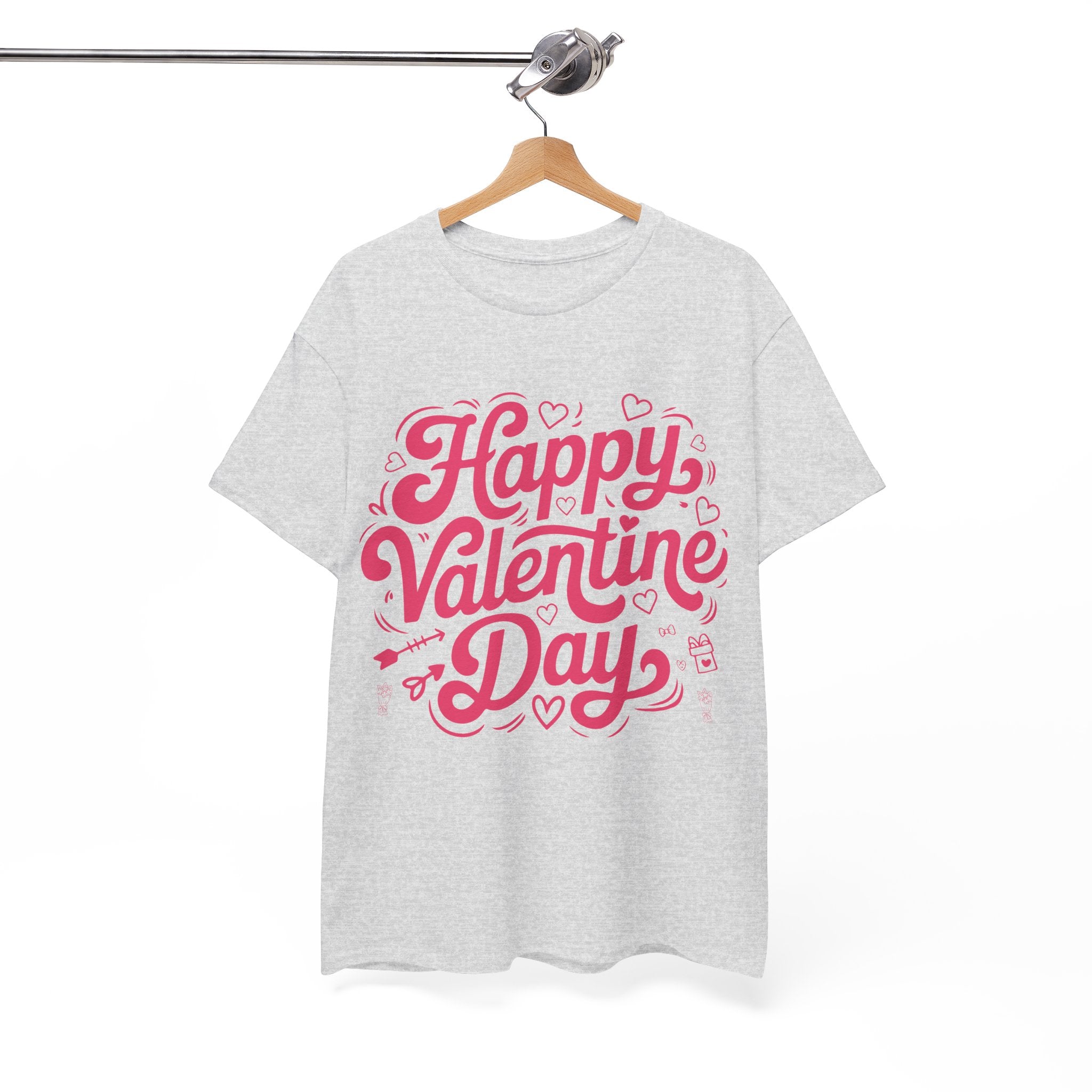 Happy Valentine Day Tee — Pink Heart & Love Icons Valentine's Unisex Cotton Shirt