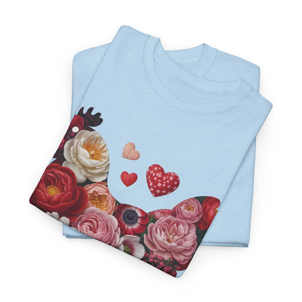 Floral Chicken Heart Tee — Red & Pink Flower Silhouette Unisex Cotton Tee