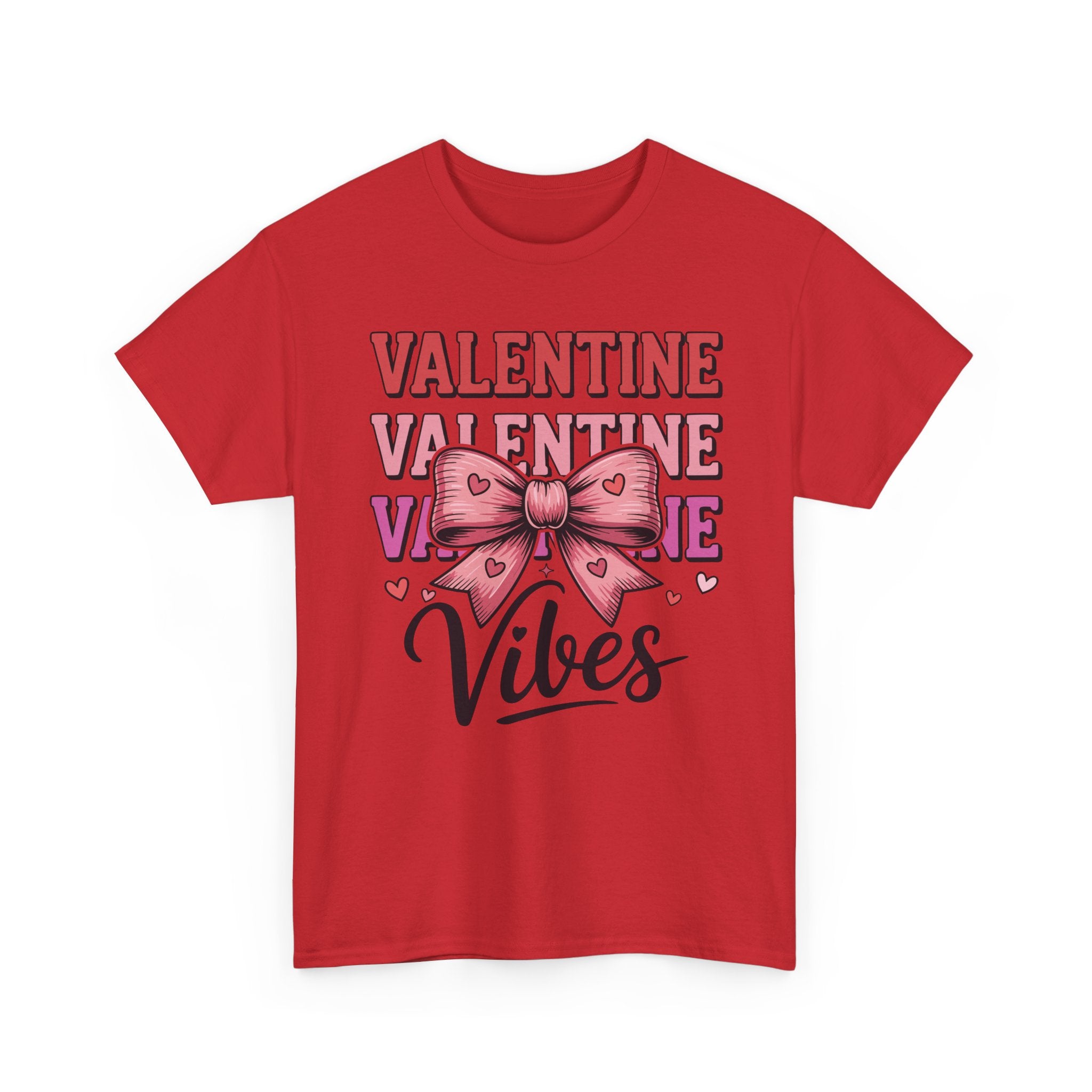 Valentine Vibes T-Shirt — Pink Bow Heart Graphic Unisex Cotton Tee