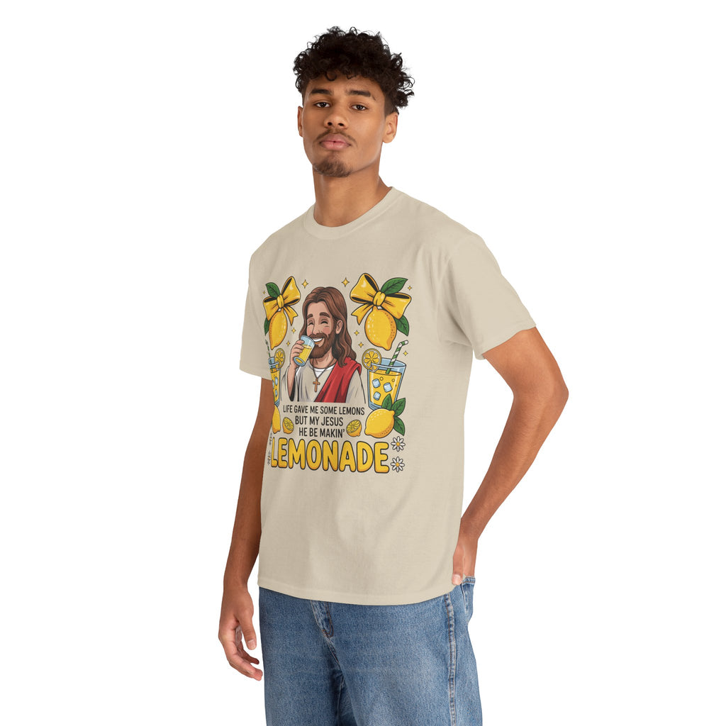 Jesus Drinking Lemonade T-Shirt — "Life Gave Me Some Lemons" Christian Unisex Cotton Tee
