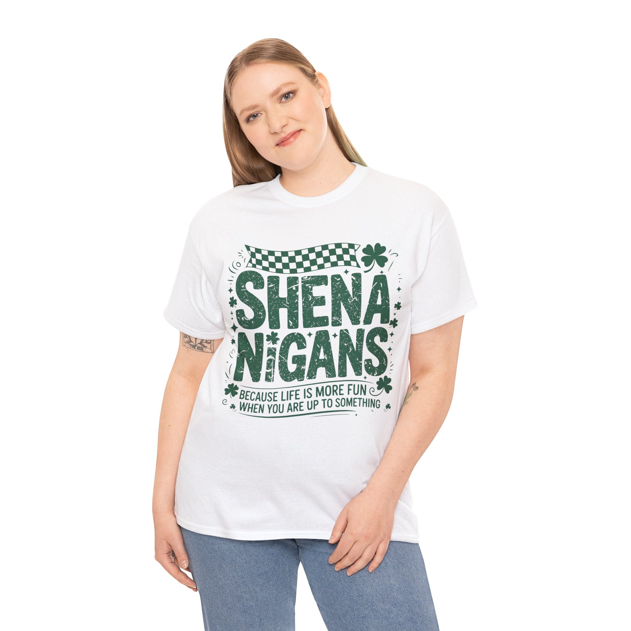 Shenanigans Clover Tee — Bright Green St. Patrick’s Day Shirt with Checkered Flag Unisex Cotton Tee