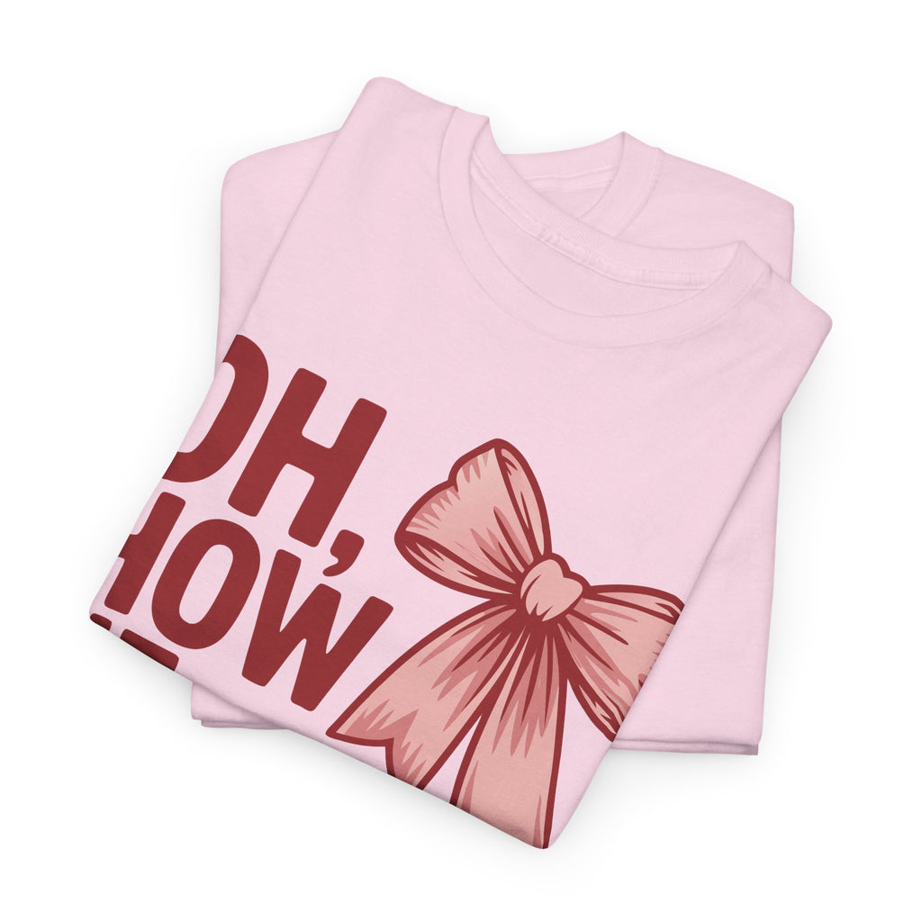 Oh, How He Loves Us Christian Valentine Tee — 1 John 4:10 Red & Pink Unisex Cotton Tee