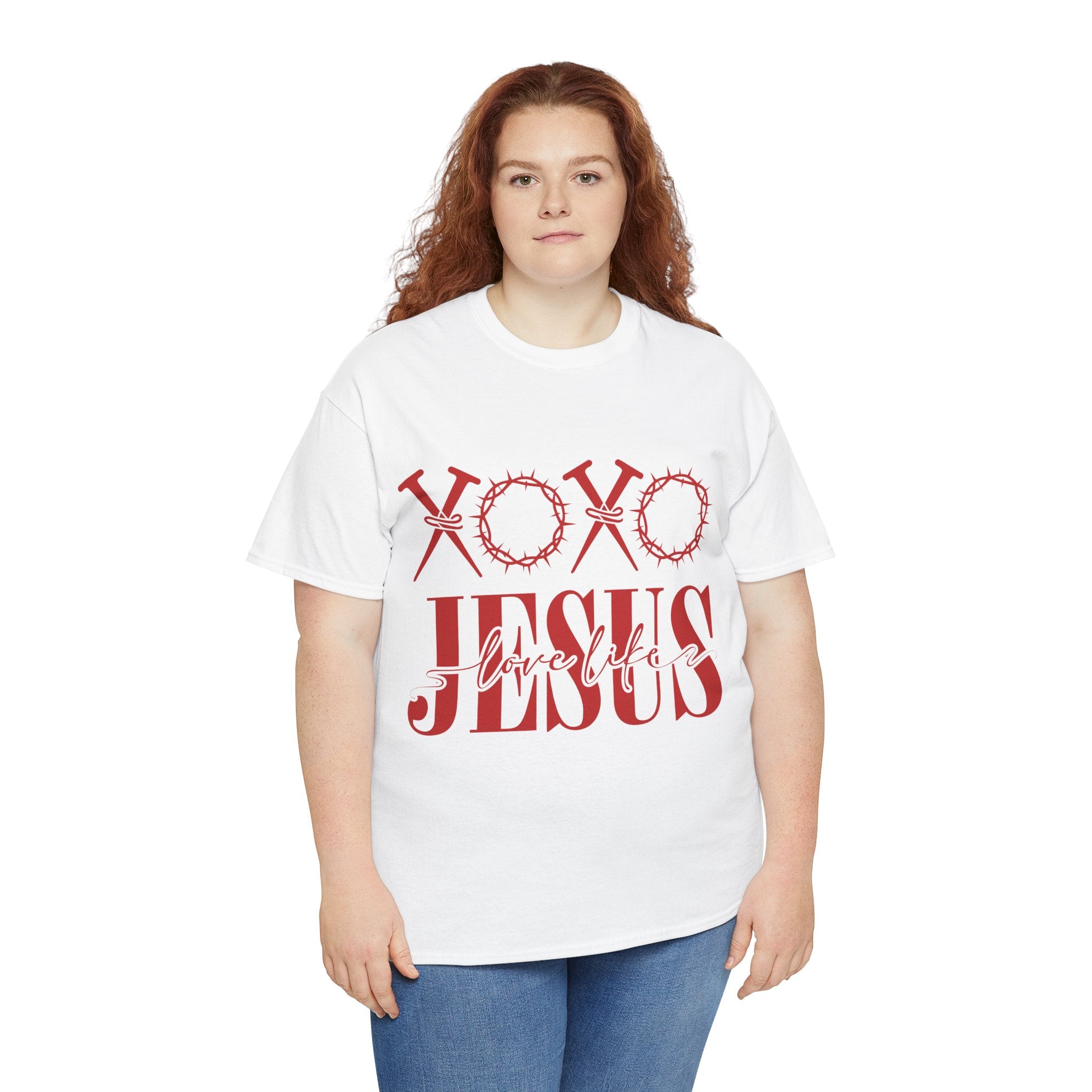 Christian Valentine T-Shirt — "XOXO Jesus Love Life" Nails & Thorn Crown Design Unisex Cotton Tee