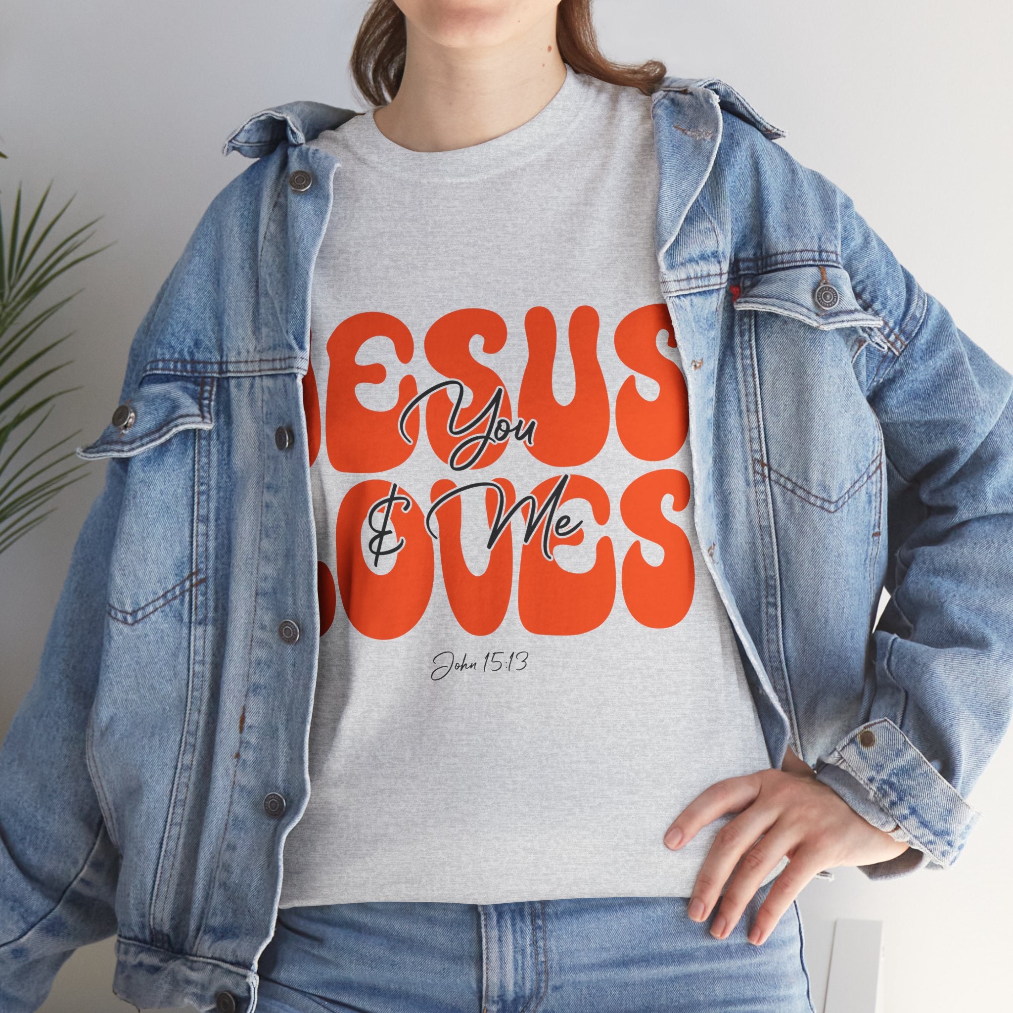 Jesus Loves You & Me Retro Tee — Playful Orange Bubbly Christian Unisex Cotton T-Shirt