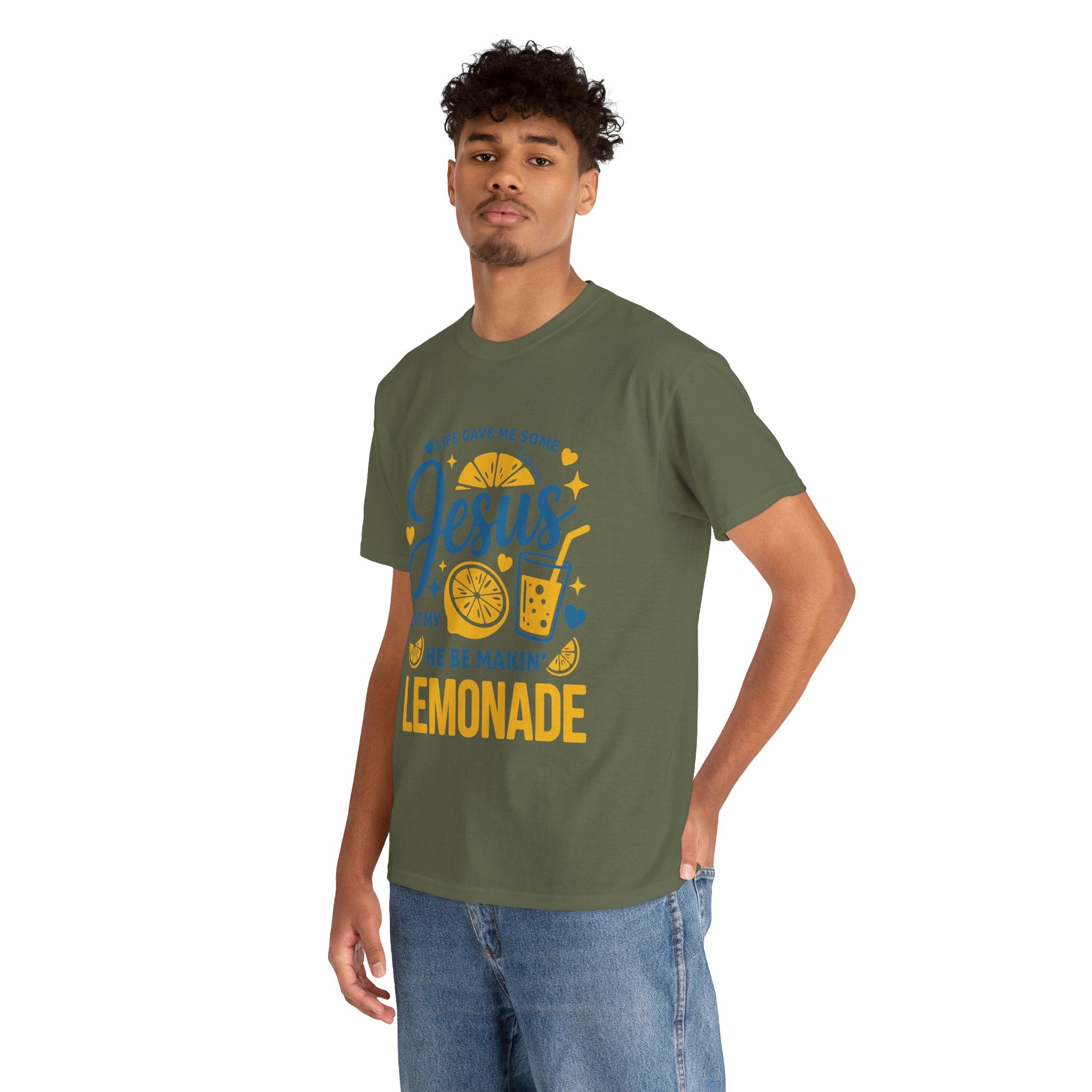 Christian Lemonade T-Shirt — “Life gave me some lemons but my Jesus He be makin’ lemonade”. Unisex Cotton Tee