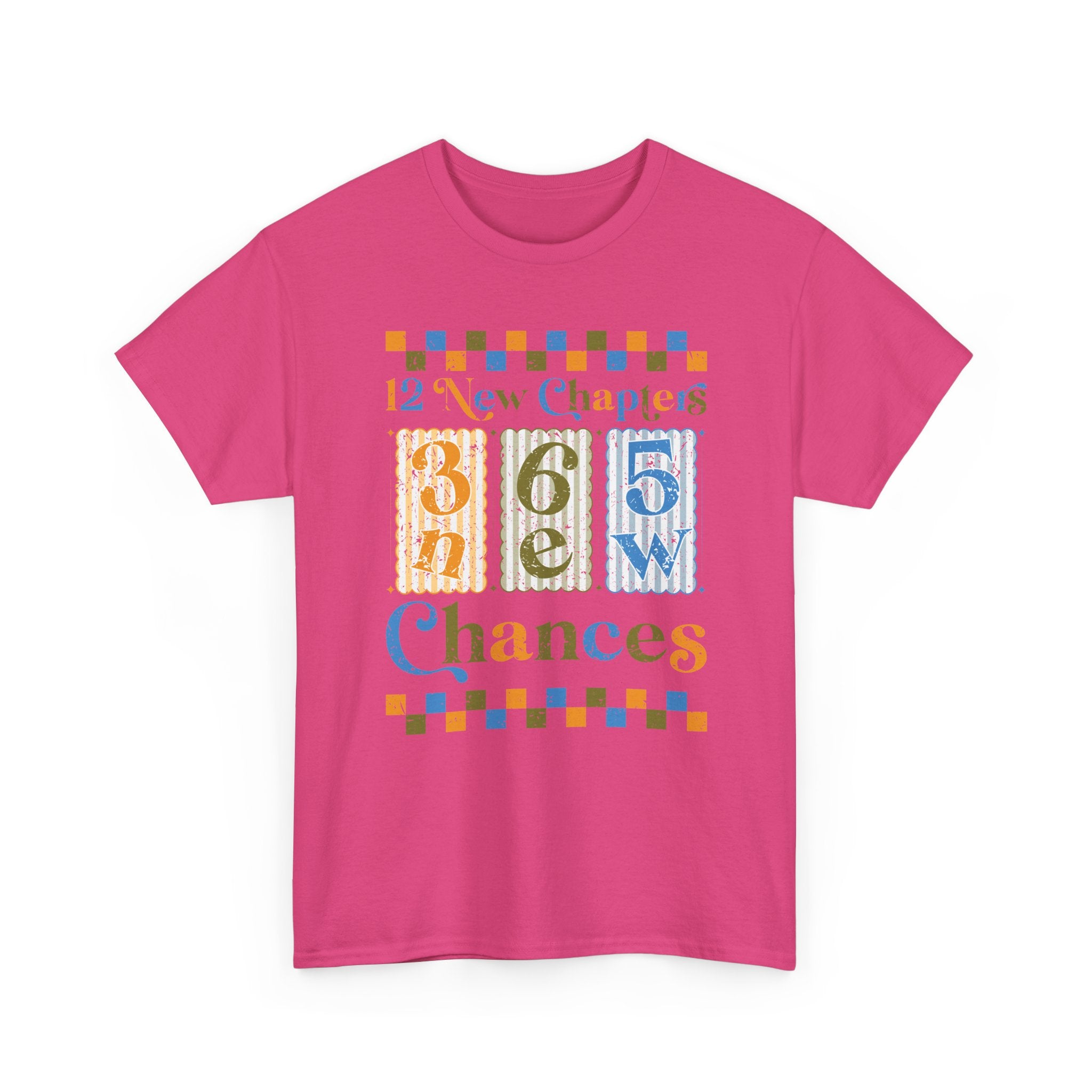 Retro '12 New Chapters, 365 New Chances' T-Shirt — Colorful Distressed Vintage Unisex Cotton Tee