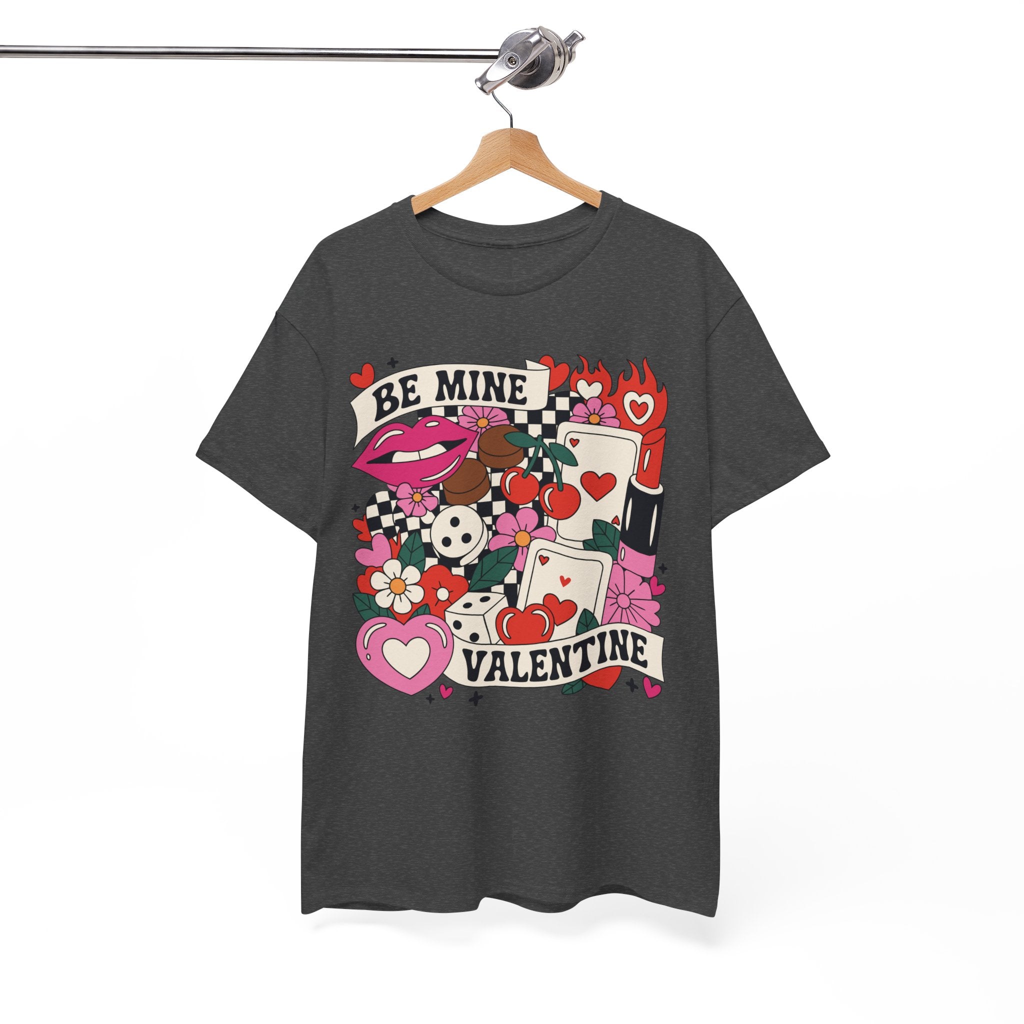 Be Mine Valentine Pop-Art Tee — Lips, Cherries & Retro Valentine Collage...Unisex Cotton Tee