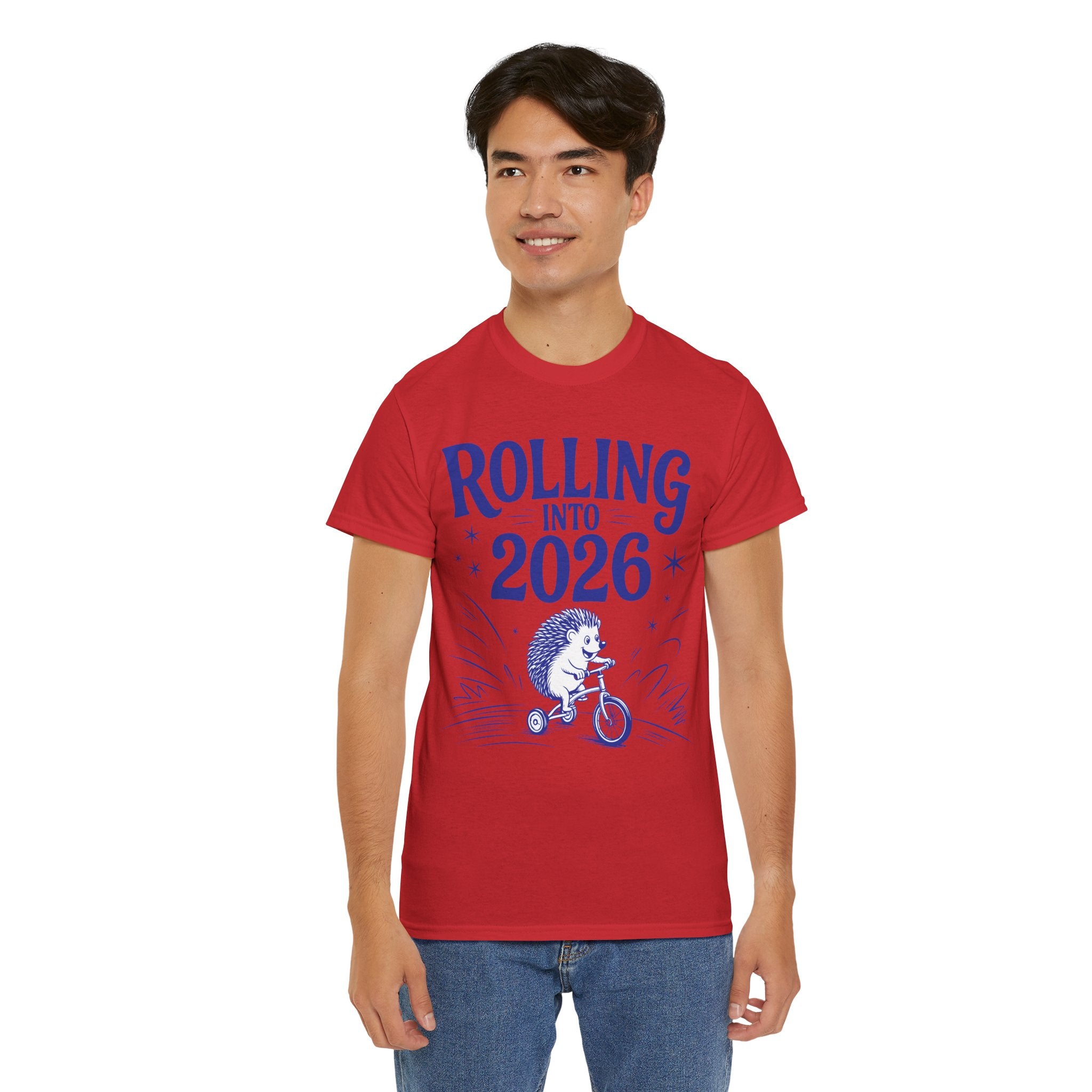 Rolling Into 2026 Hedgehog Tricycle Unisex Cotton Tee