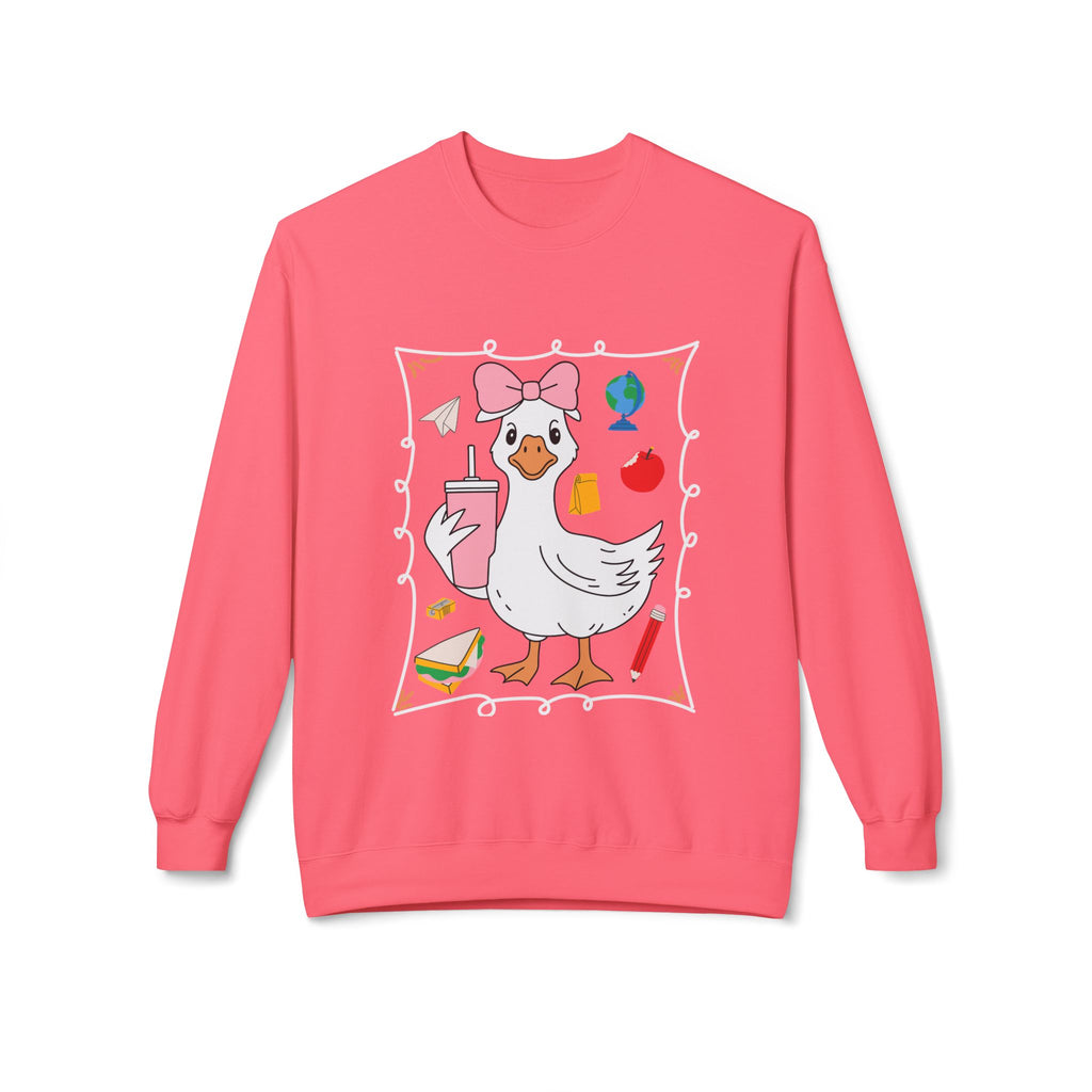 Cute Goose Drinking Fleece Crewneck Sweatshirt- Unisex