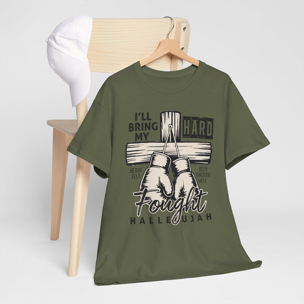 Christian Boxing Gloves Cross Tee — "I’ll Bring My Hard-Fought Heart."Unisex Cotton Tee