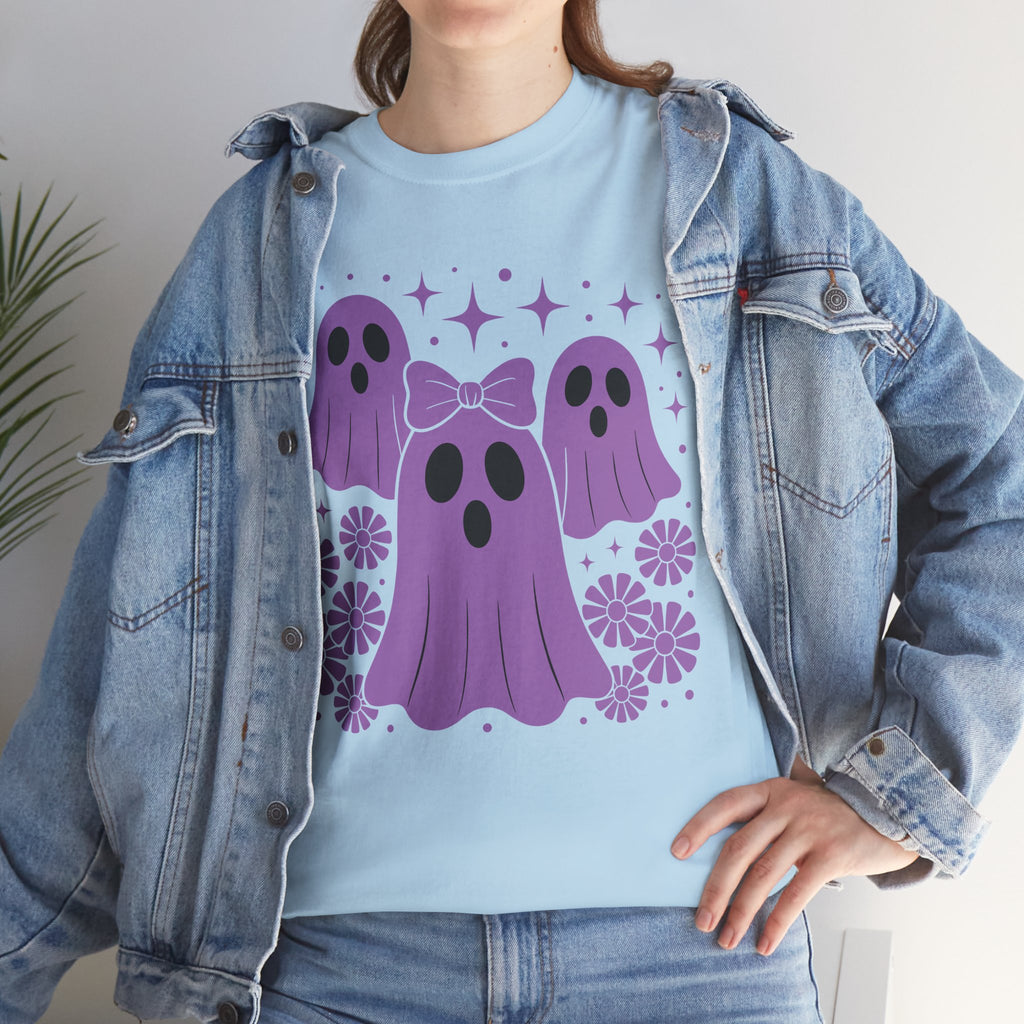 Purple Ghost Halloween Unisex Cotton Tee