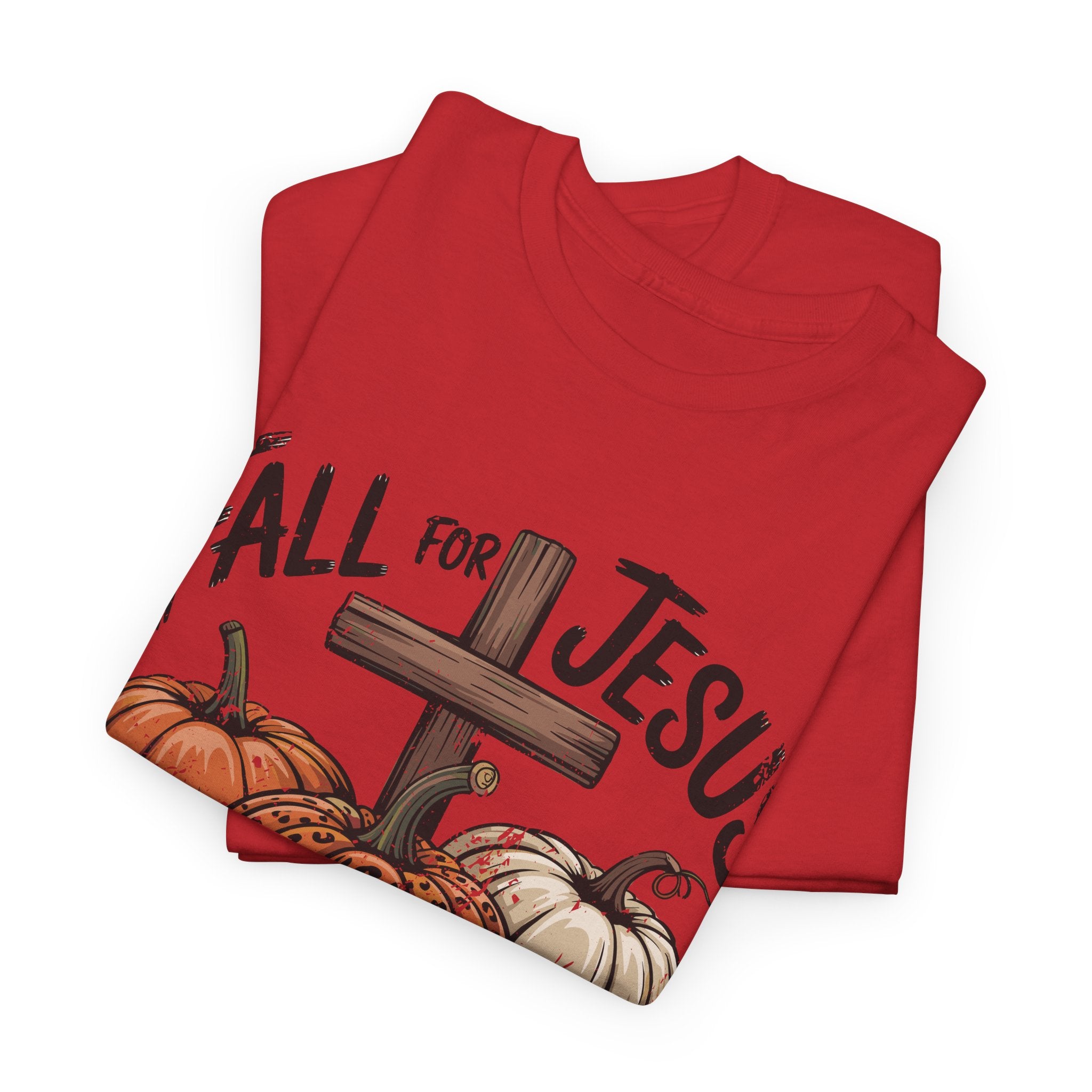 Fall for Jesus Pumpkin Cross Tee — "He Never Leaves" Autumn Christian Unisex Cotton T-Shirt
