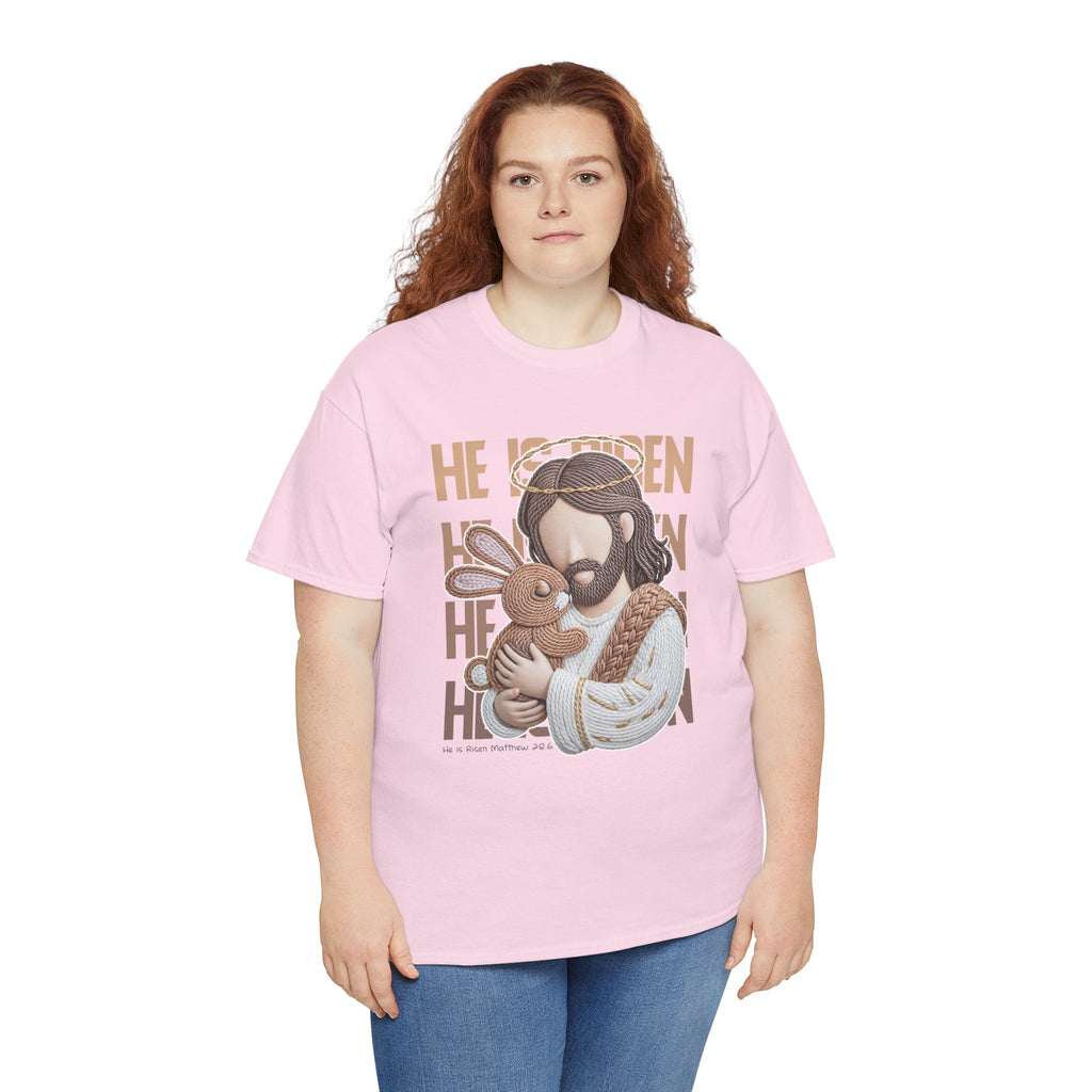 He Is Risen Matthew 28:6 Jesus With Lamb Unisex Cotton T-Shirt