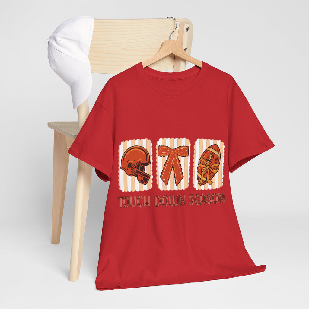 Touch Down Season Football Tee — Striped Fall Helmet & Bow Design Unisex Cotton Tee