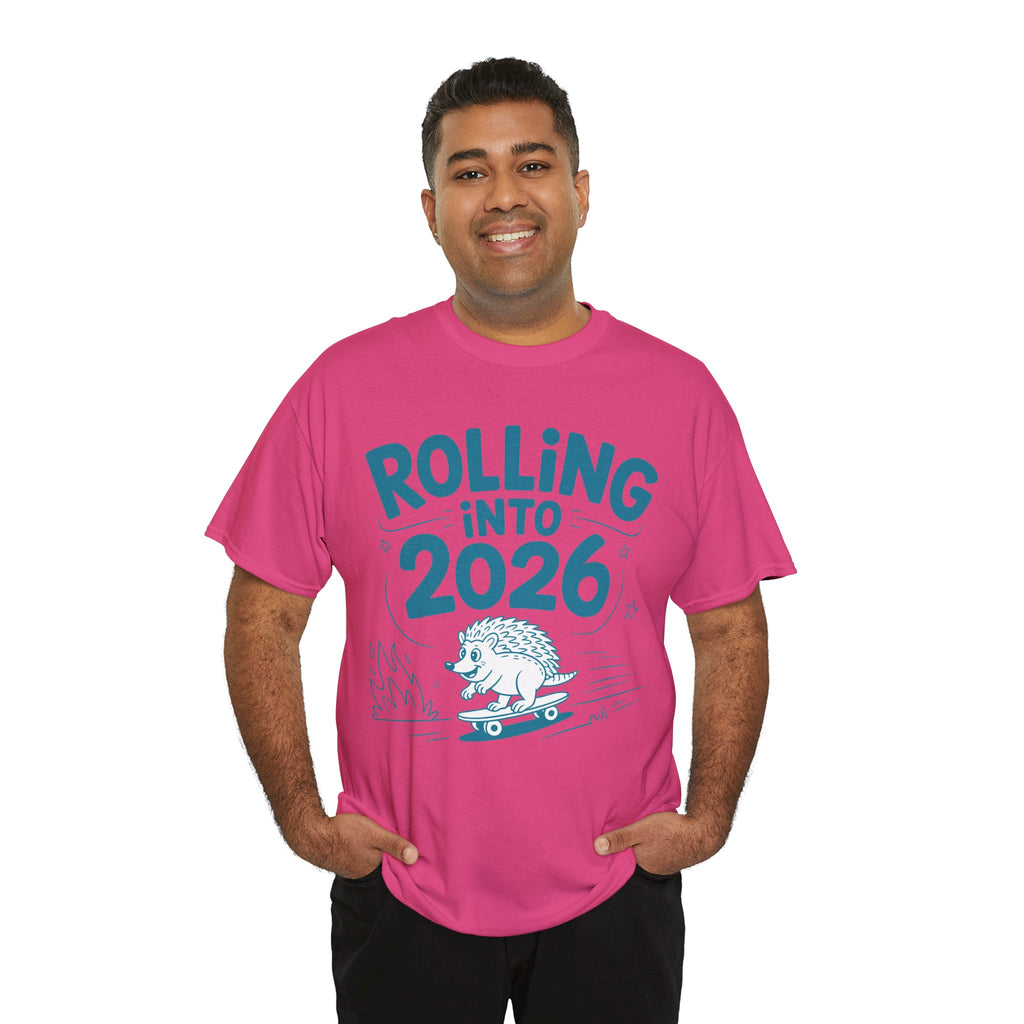 Rolling Into 2026 Hedgehog Skateboard Unisex Cotton Tee